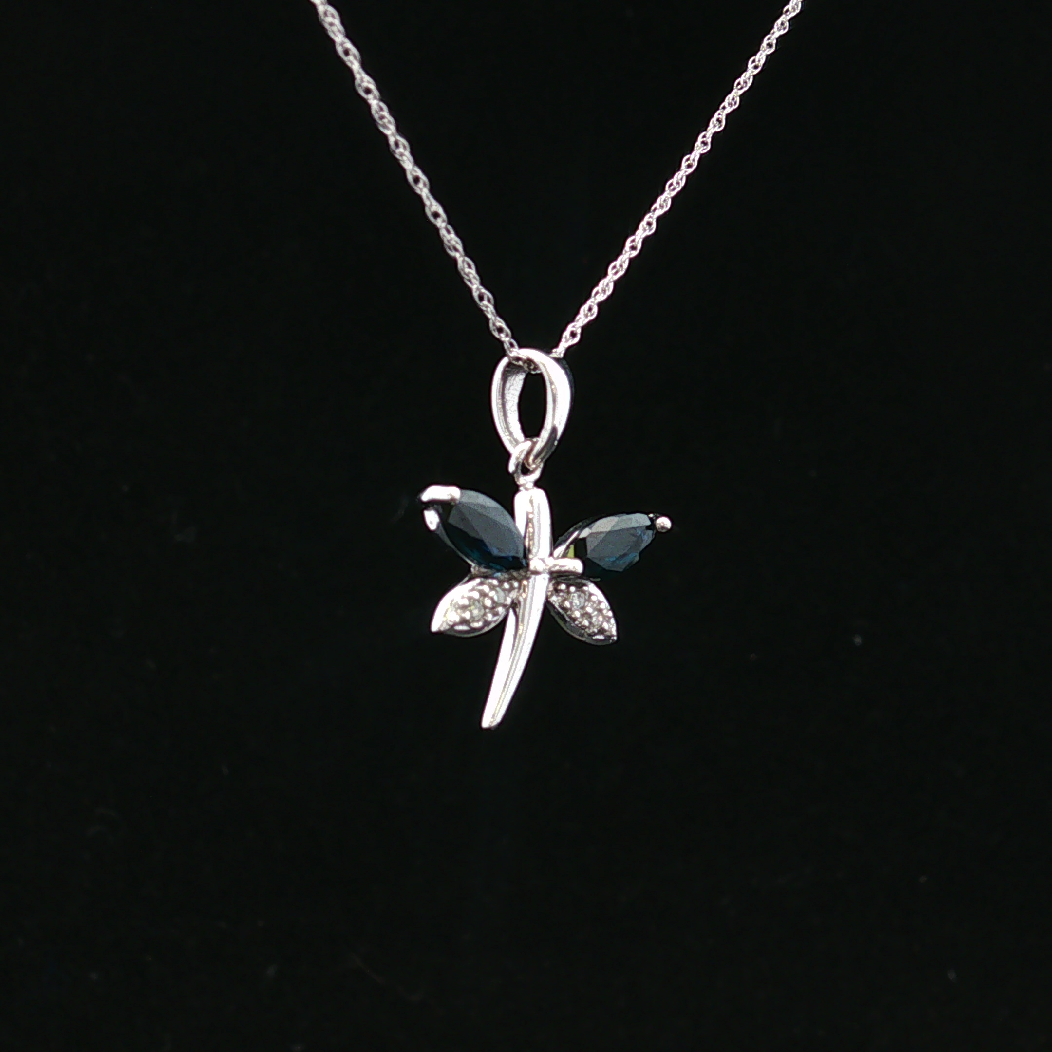 Thaliarose 14K White Gold Sapphire Dragonfly Necklace