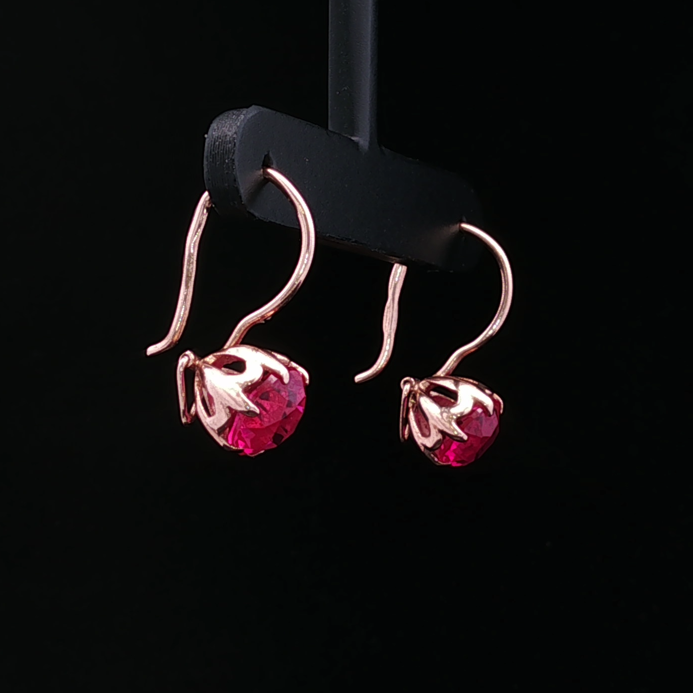 Rose Gold 14K Dangle Earrings with 9mm Synthetic Ruby