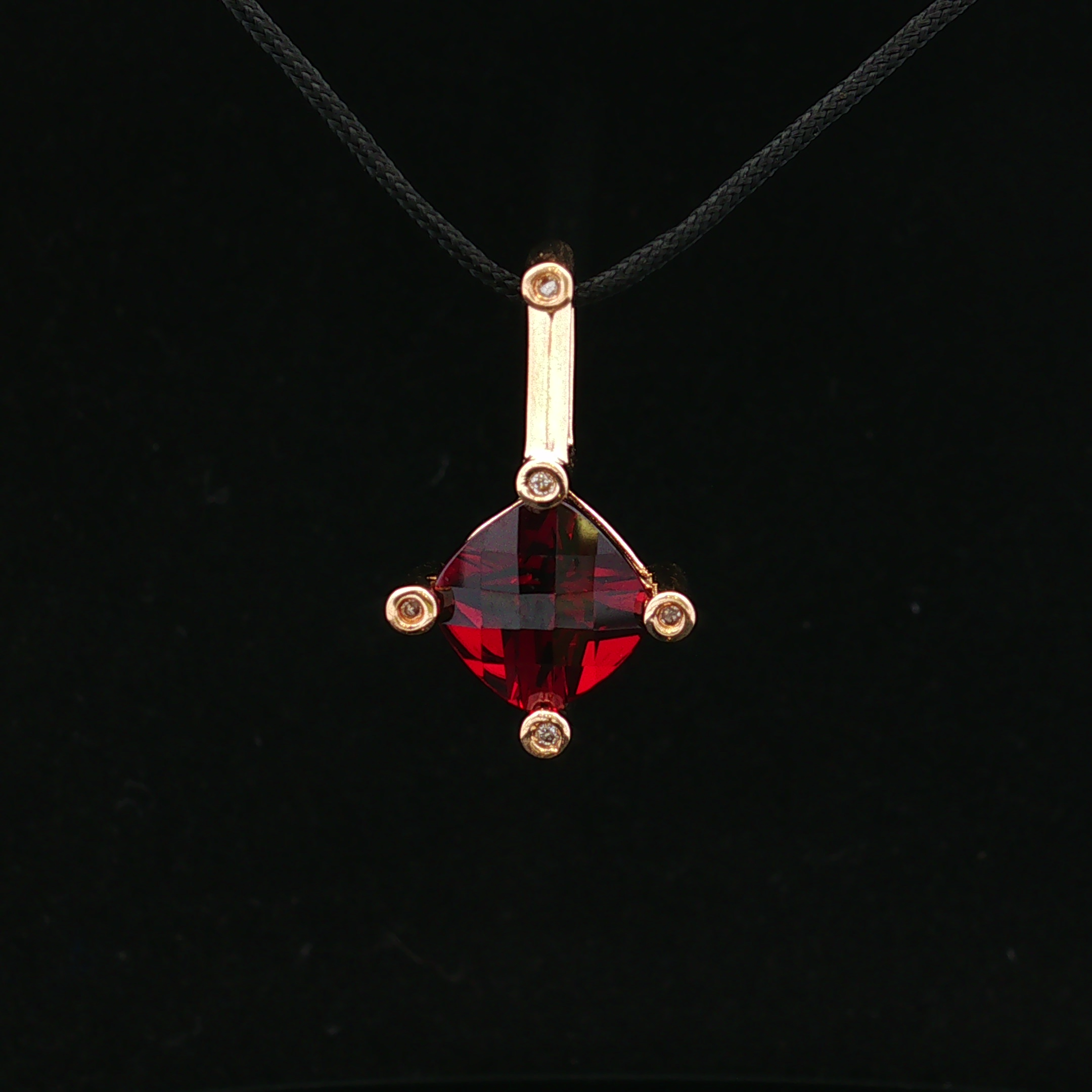 Violete 14KY 5 CT Checkerboard Garnet & Diamond Pendant