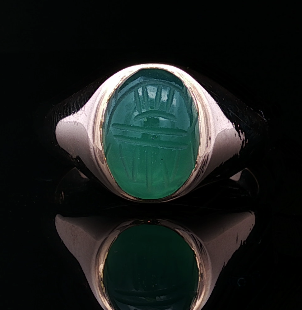 Winifrede Green Scarab Bezel Ring 14K Gold