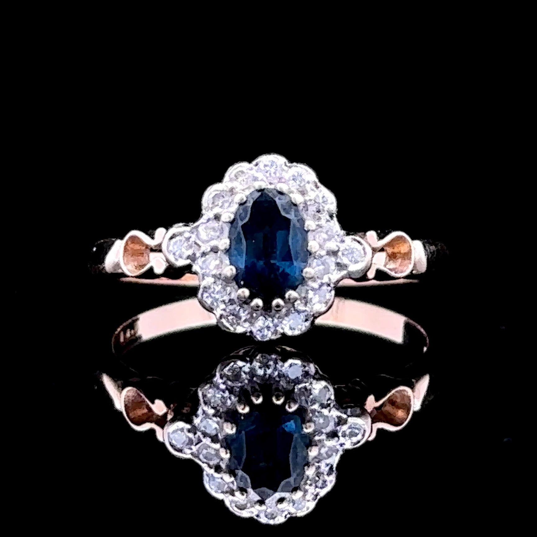 Anaya 14K two-tone halo ring with blue sapphire
