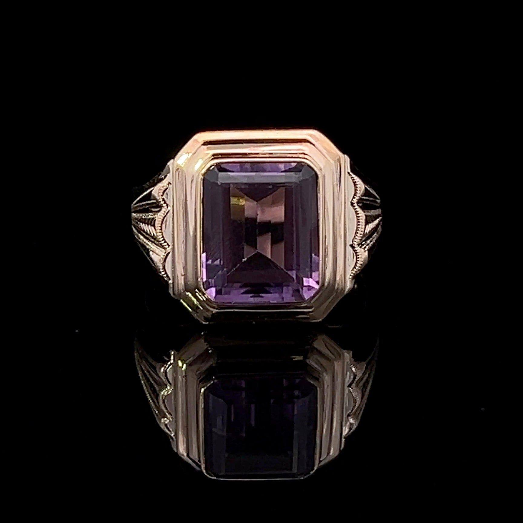 Armani 10K Yellow Gold Amethyst Men's Ring