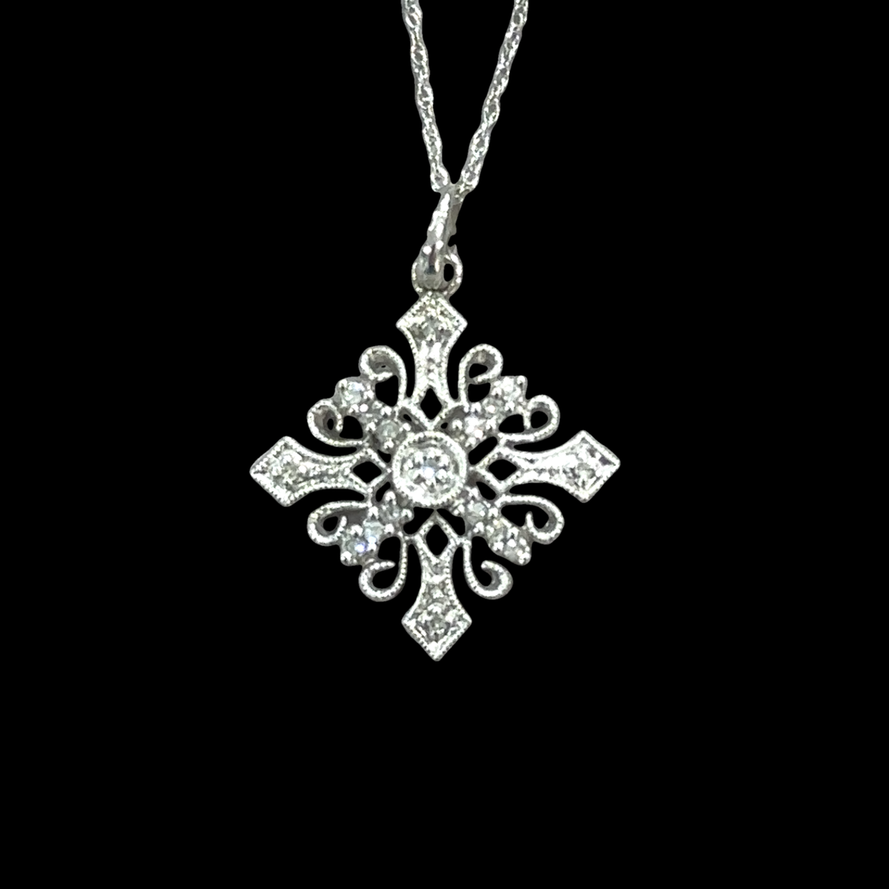 Christine 14K White Gold Milgrain Free Form Diamond Pendant