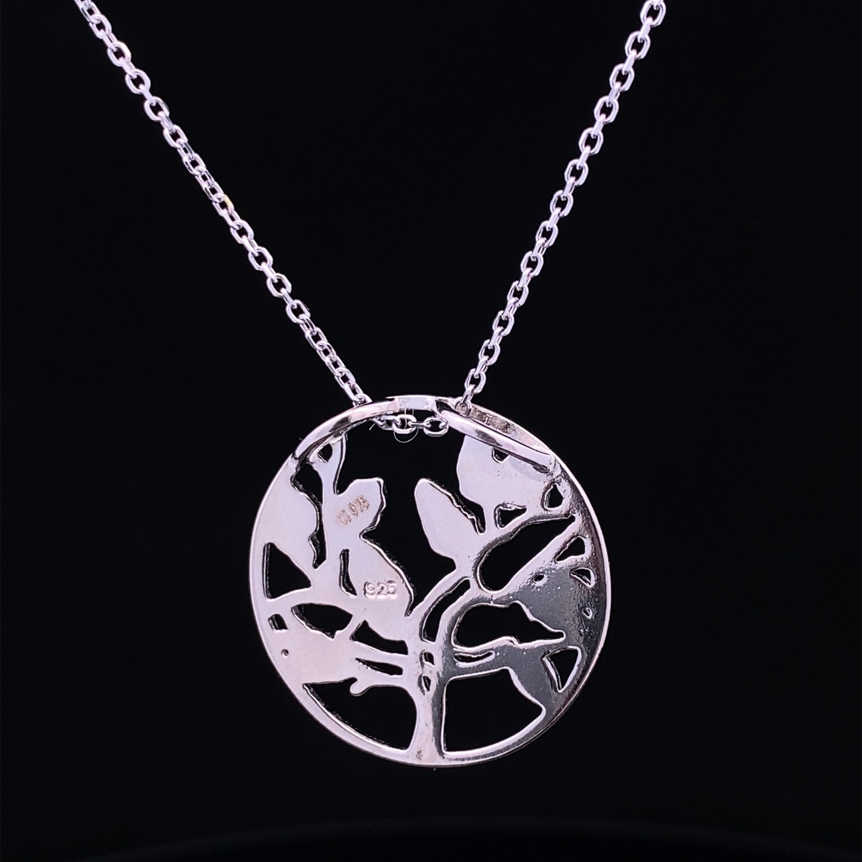 Tree of Life Pendant in Silver with Opal Inlay