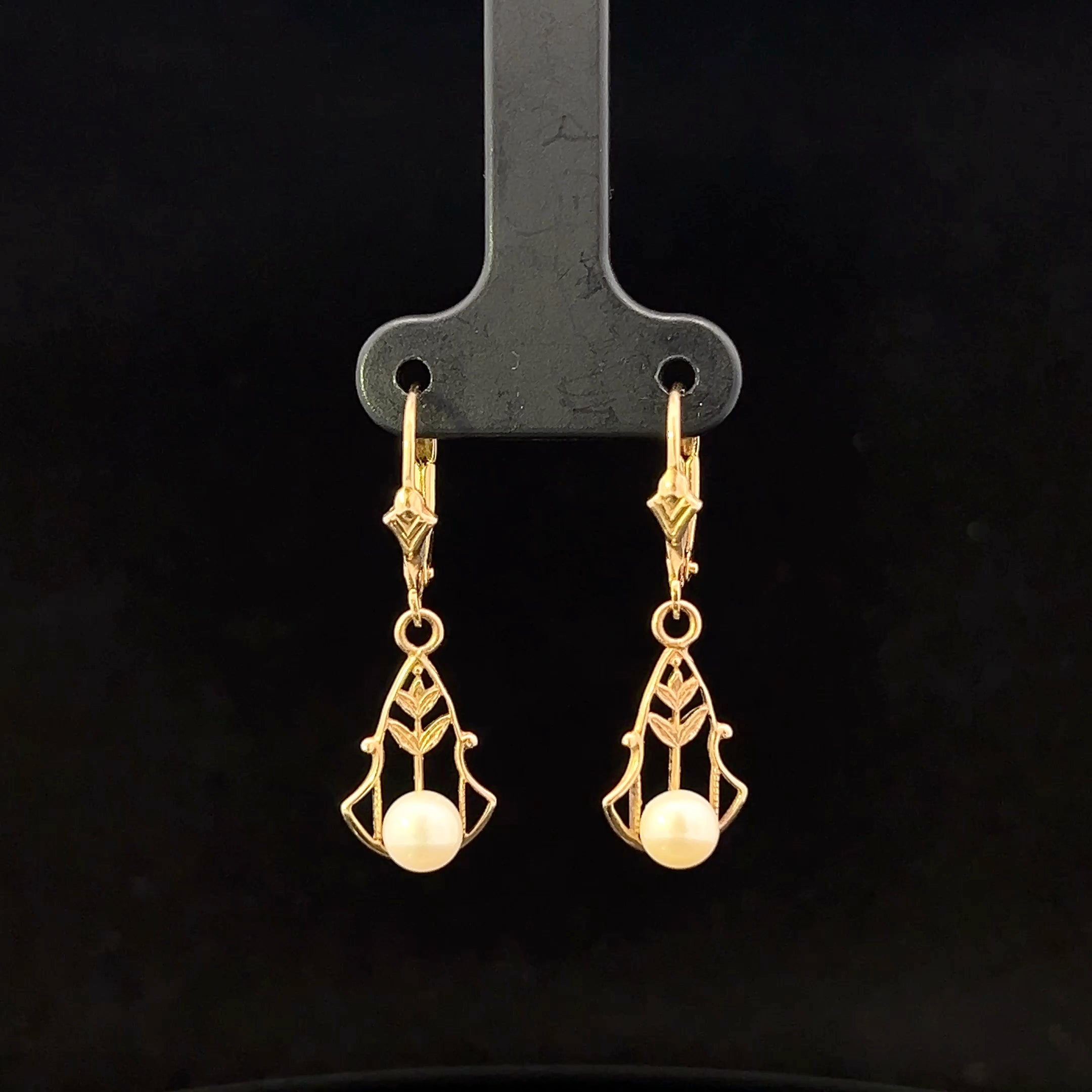 Winter 14K Yellow Gold Tulip Pearl Dangle Earrings