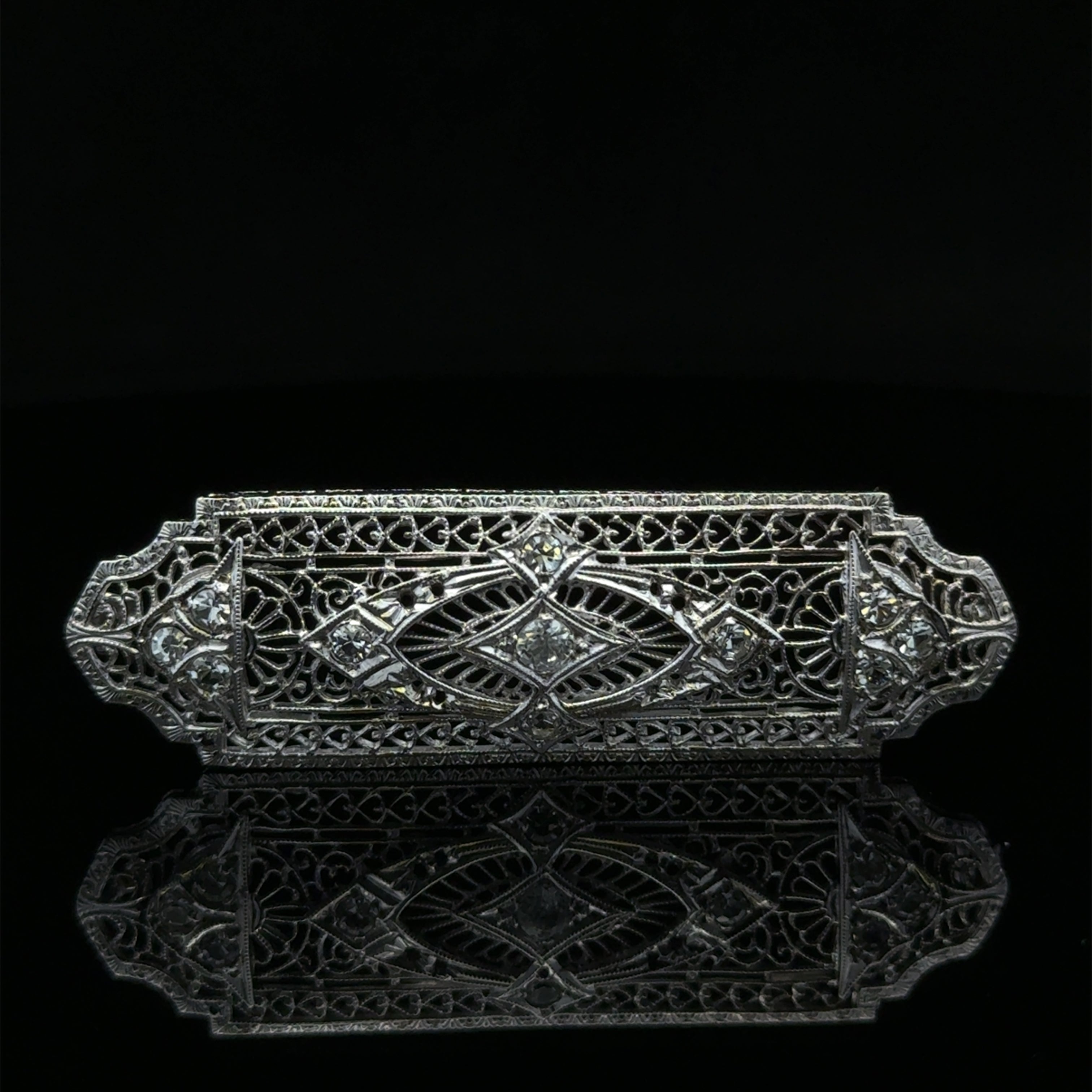 Brenna 14K White Gold Filigree Diamond Pin