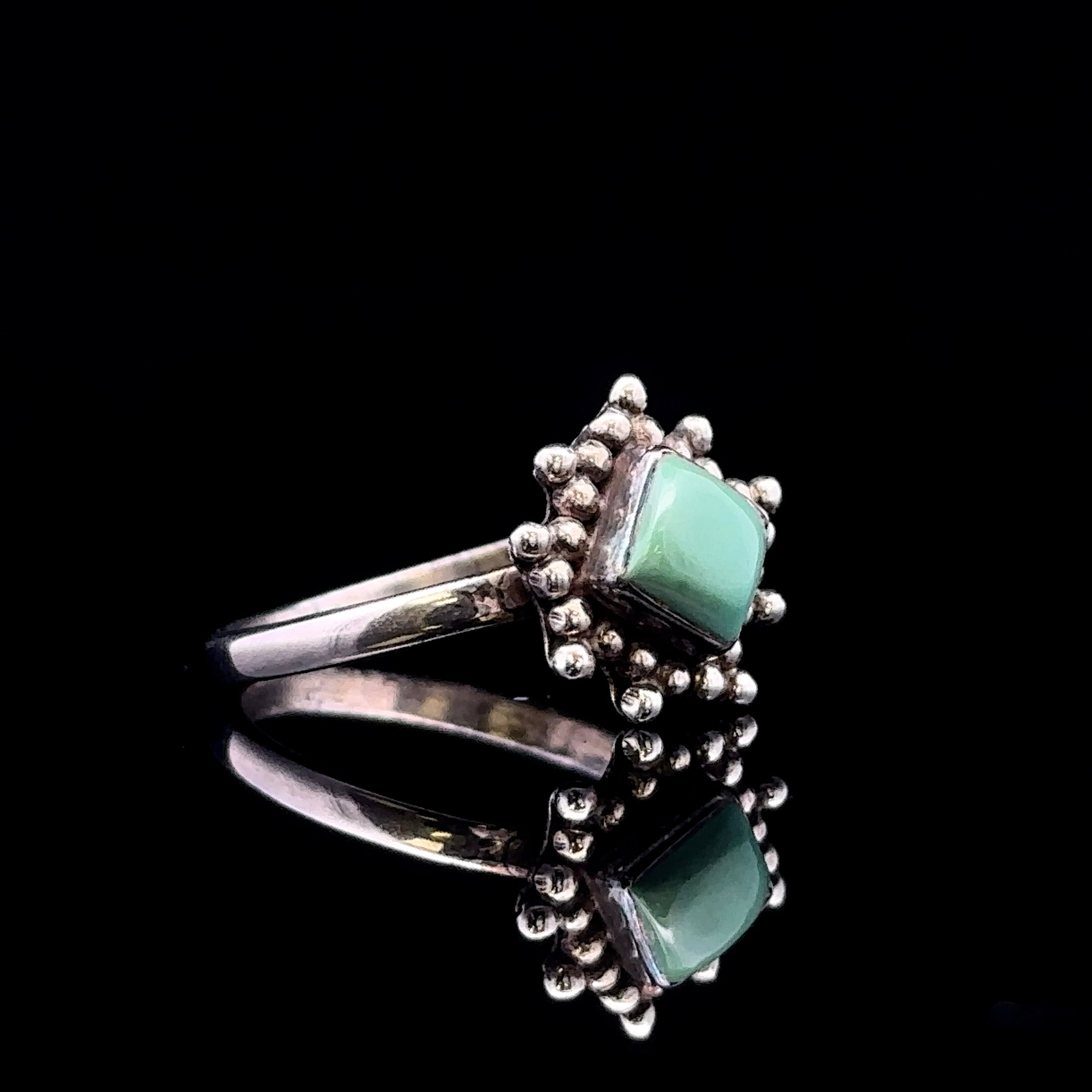 Elle Sterling Silver Turquoise Ring with Beading Design