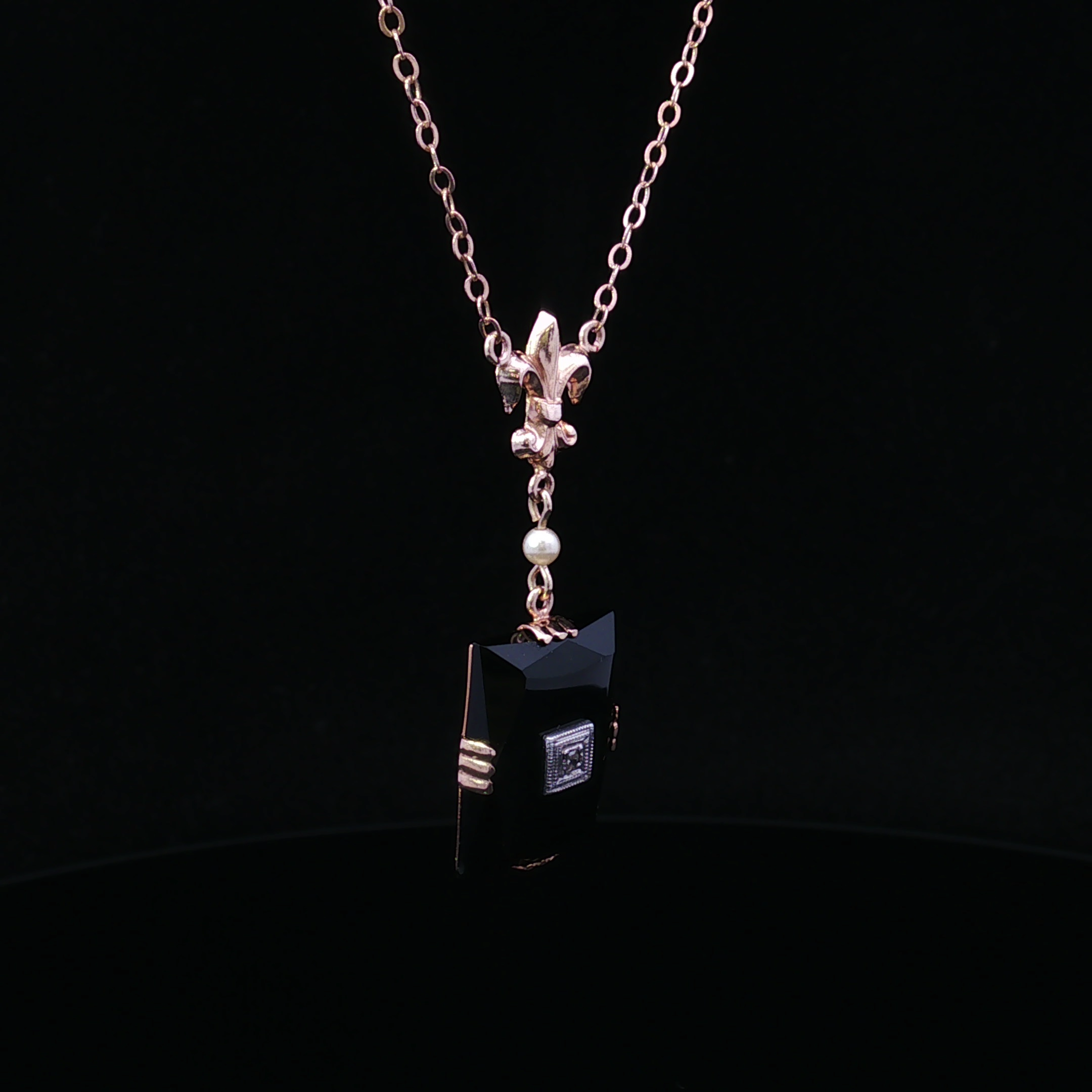 Fiorella 10K Yellow Gold Onyx Diamond Necklace