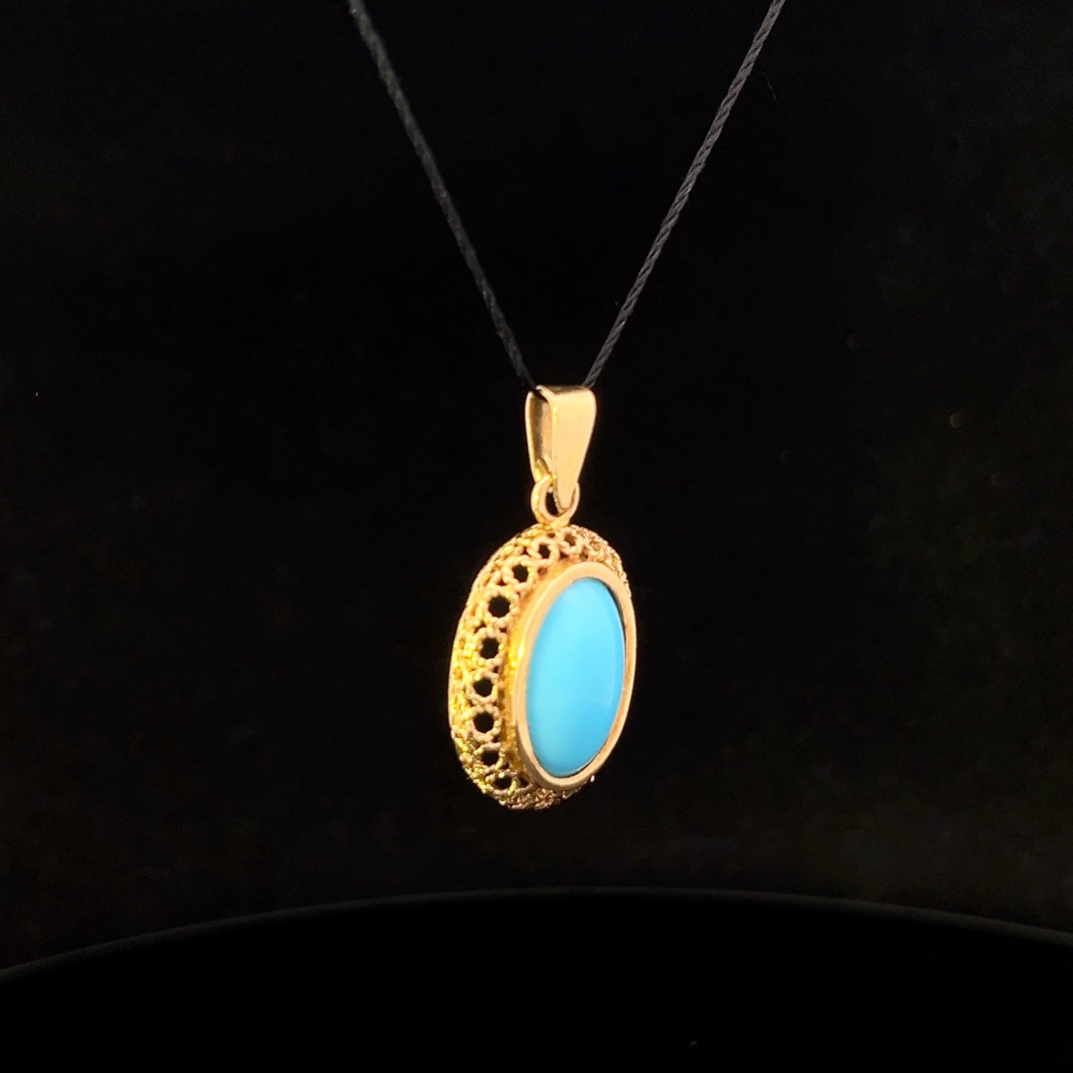 Julia 18KY Turquoise Oval Cab Filigree Bezel Ring