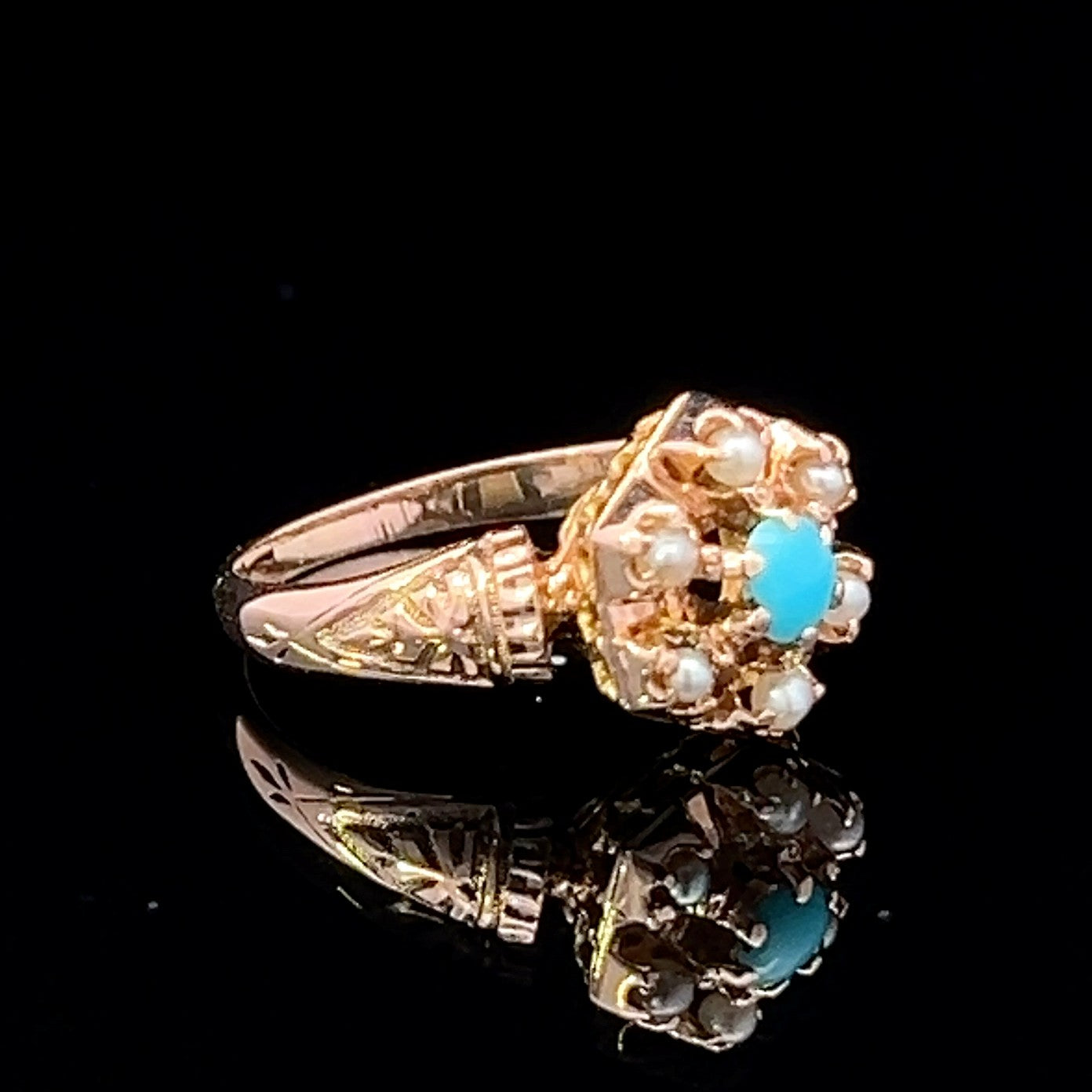 Anya 18KY Turquoise & Seed Pearl Ring
