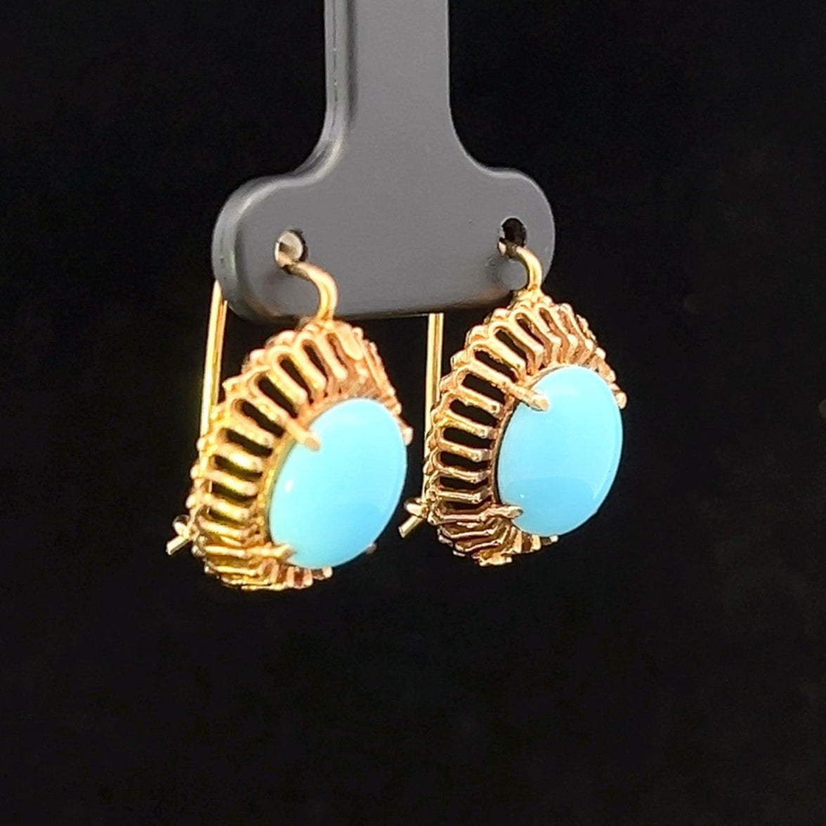 Micah 18KY Turquoise Oval Cabochon Dangle Earrings