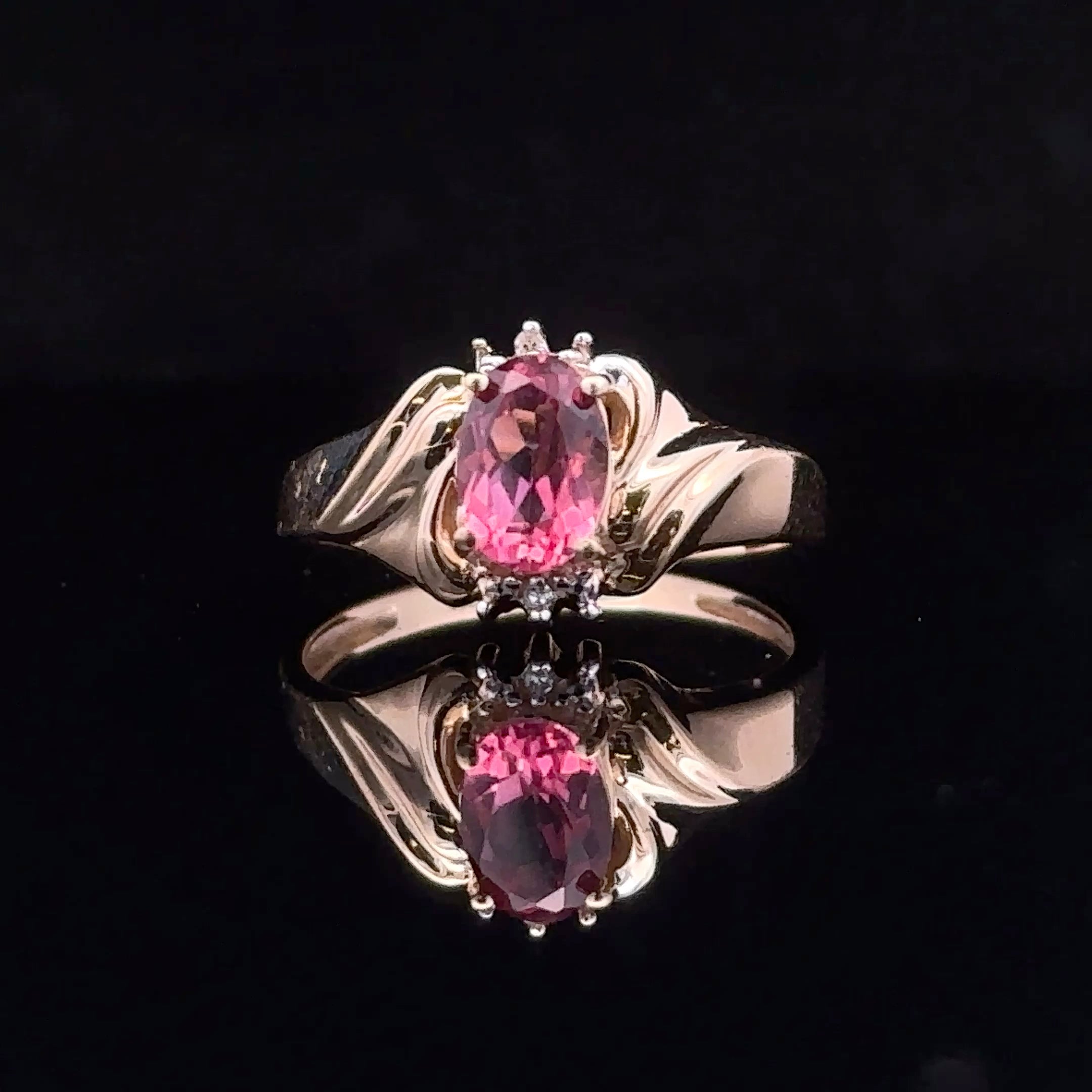 Elodie Yellow 10K Antique Ring with Pink Tourmaline and Diamonds