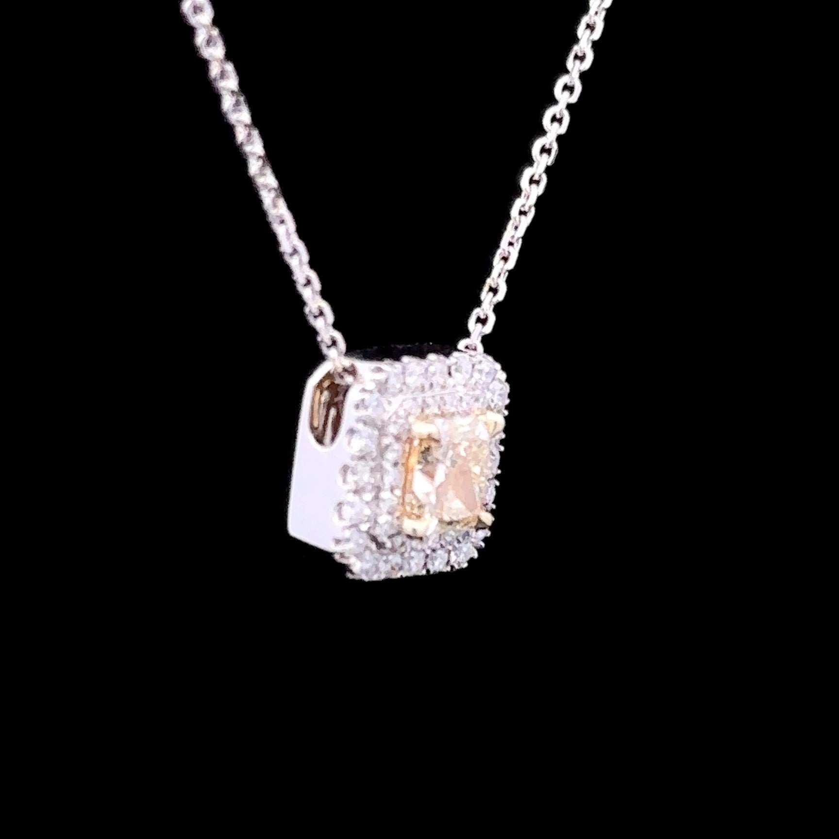 14K White Gold Janelle Halo Necklace with 0.50ct Princess Yellow Diamond