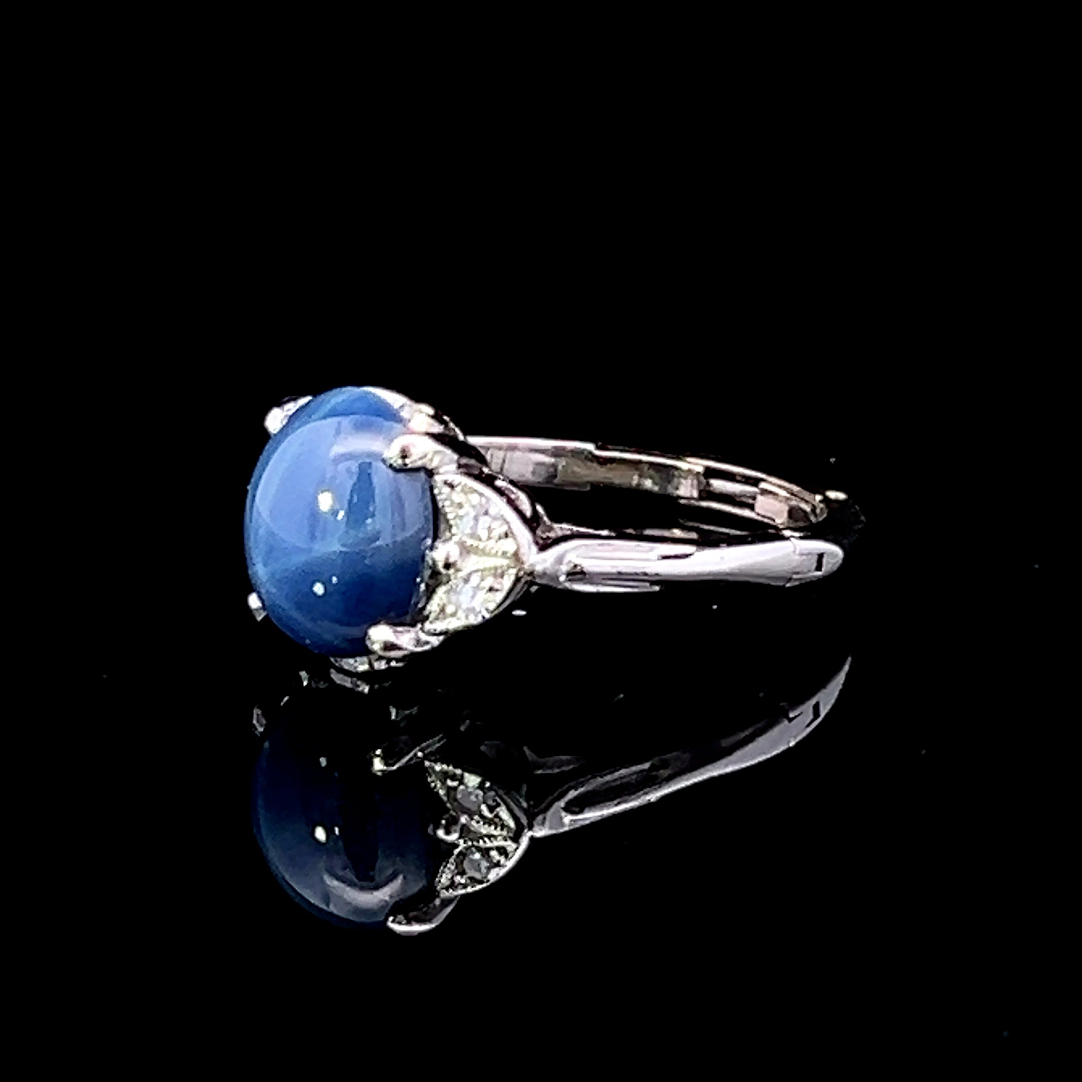 Macy 14K White Gold Blue Star Sapphire & .06 ctw Diamond Ring with Arthritic Shank