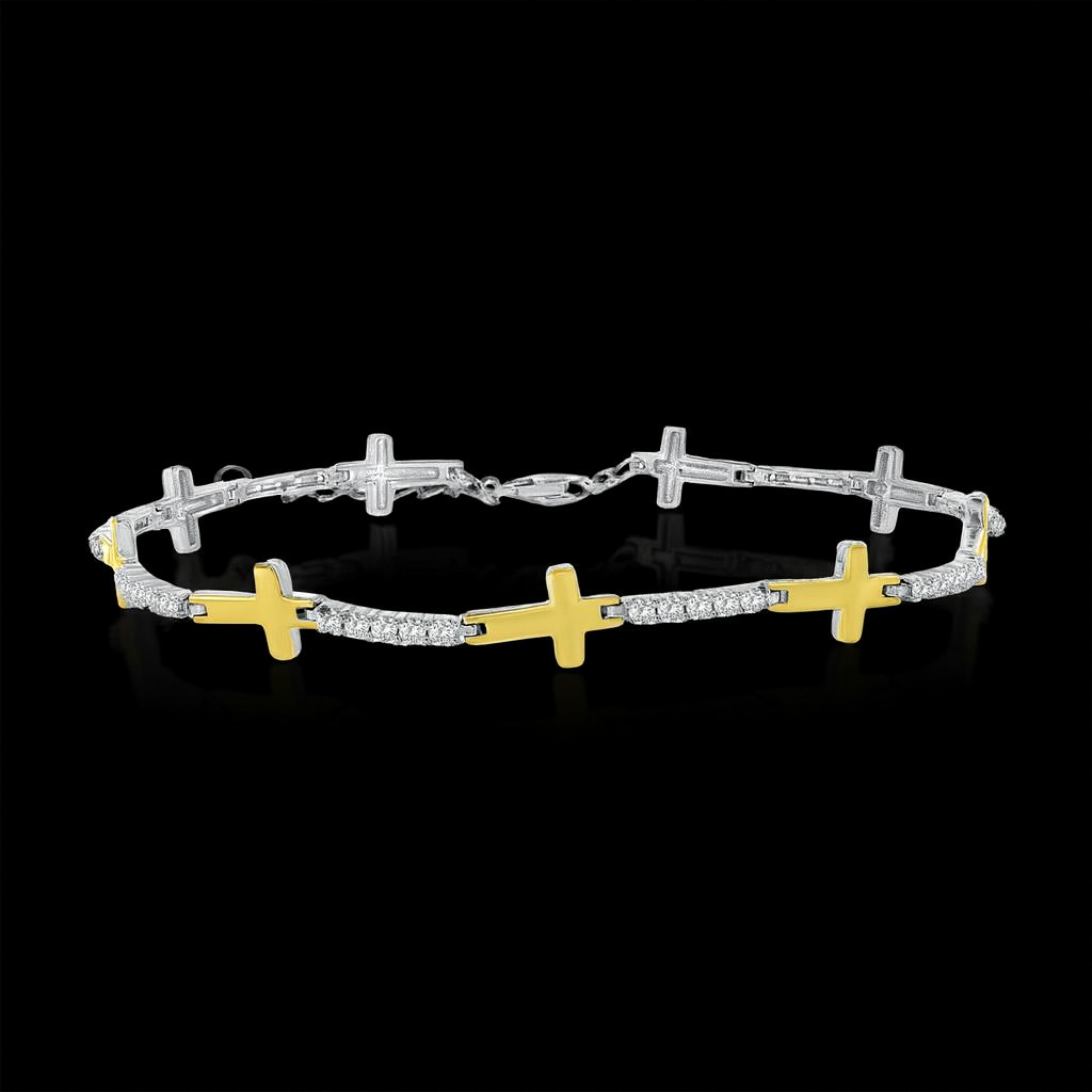 Two-Tone Vermeil CZ Sideways Cross Bracelet