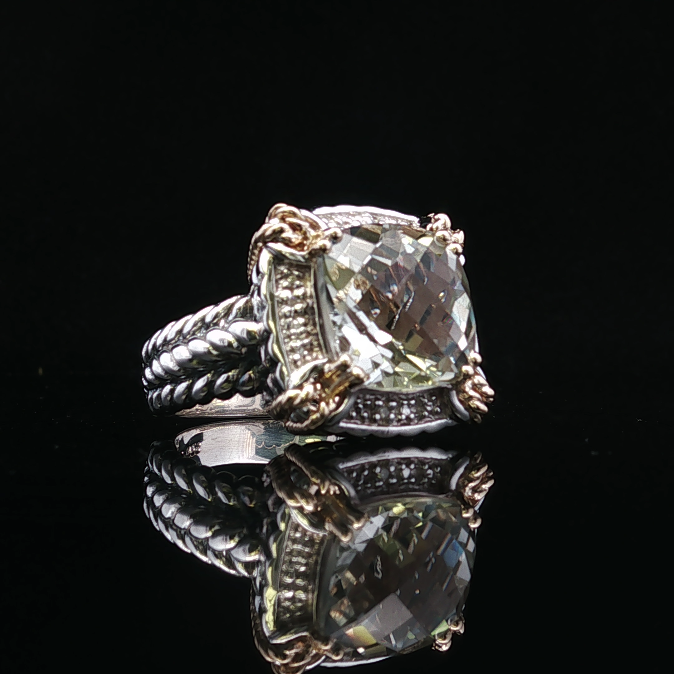 Jeanette Two-Tone Green Amethyst Ring