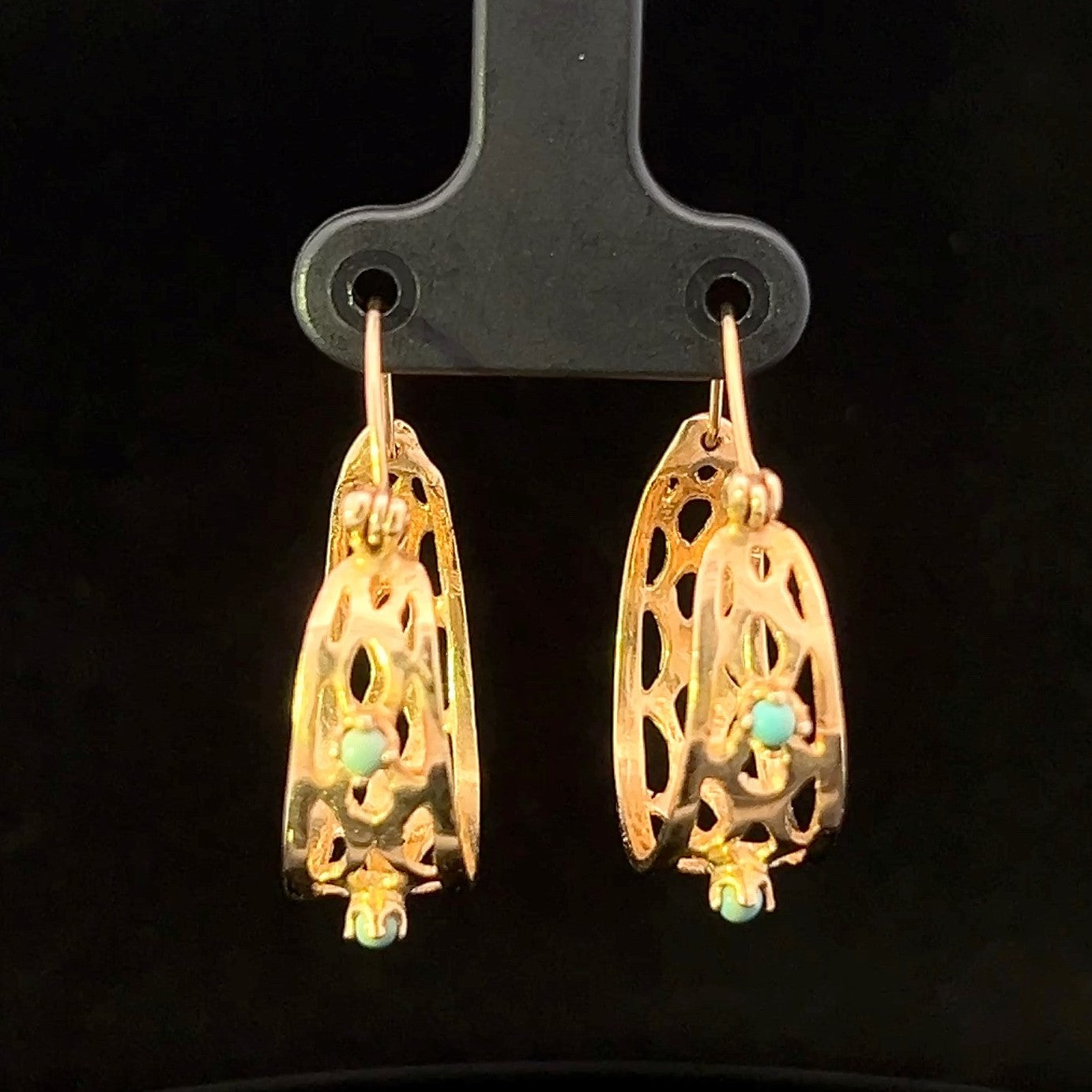 Celia 14KY Gold Dangle Earrings with Turquoise Accents