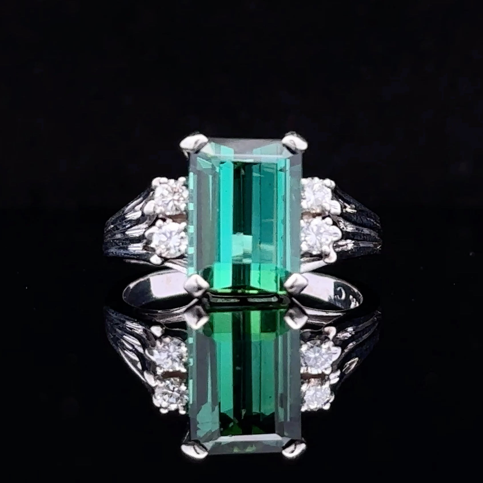 Amoura White 14K Gold 5-Stone Ring with Green Tourmaline and Diamonds