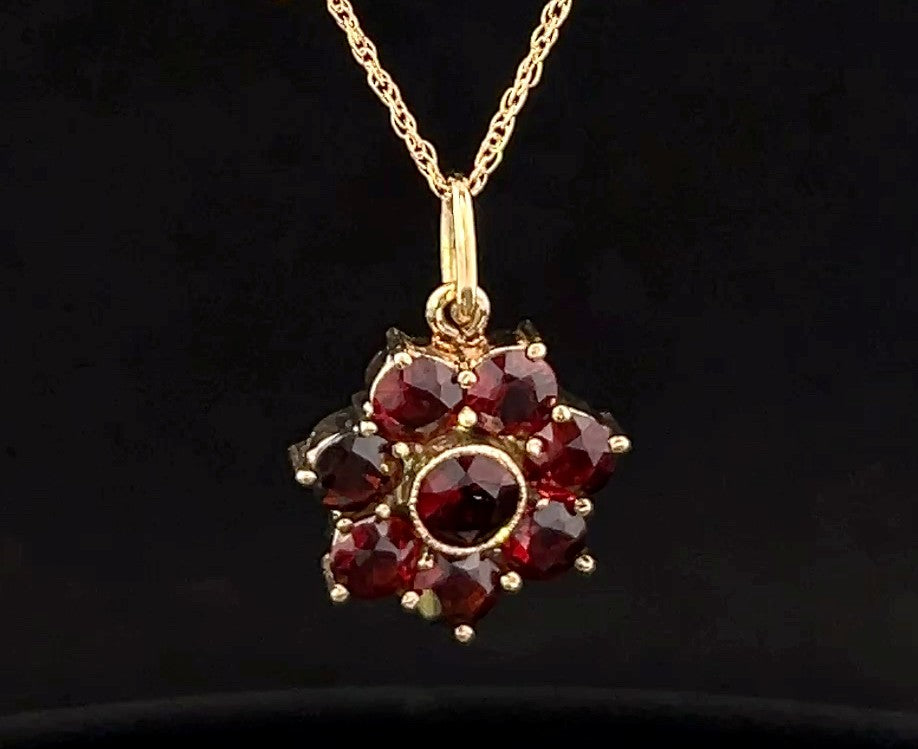 Legacy 14K Yellow Gold Garnet Flower Necklace