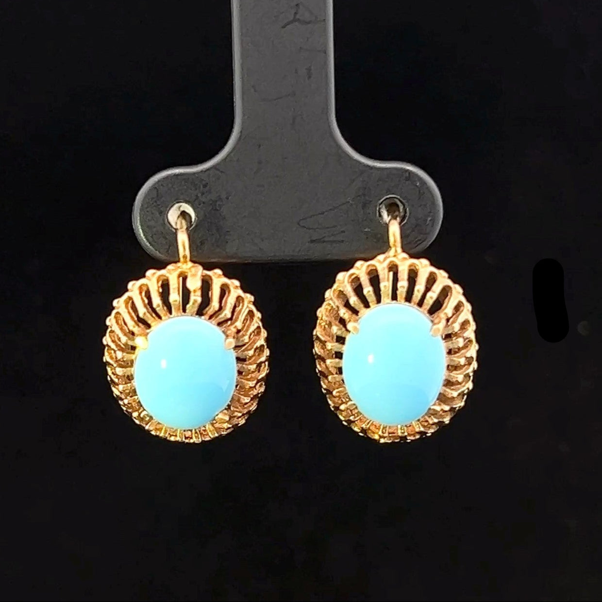 Micah 18KY Turquoise Oval Cabochon Dangle Earrings