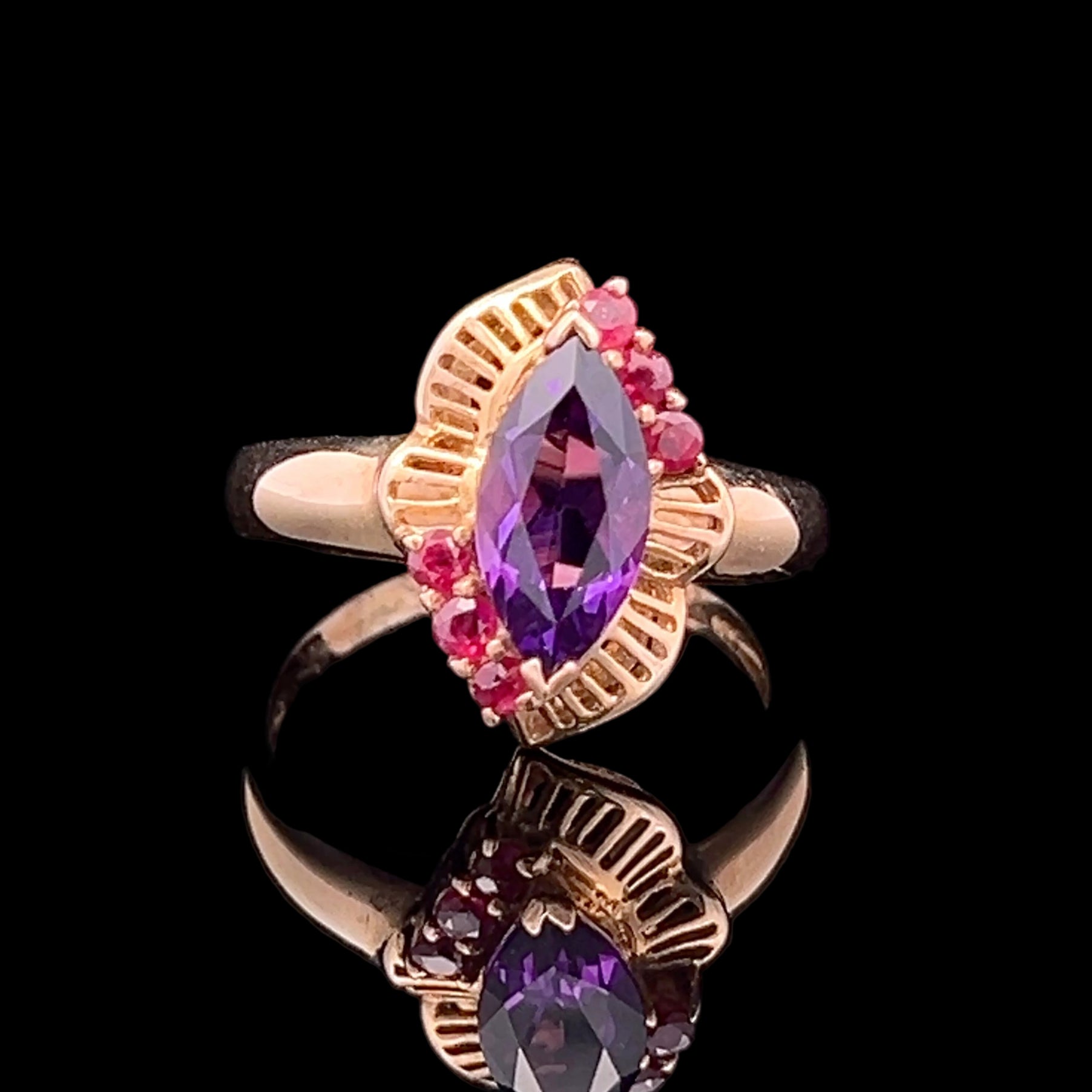 Alma 14KY 1.59CT Marquise Amethyst & .60CTW Ruby Ring