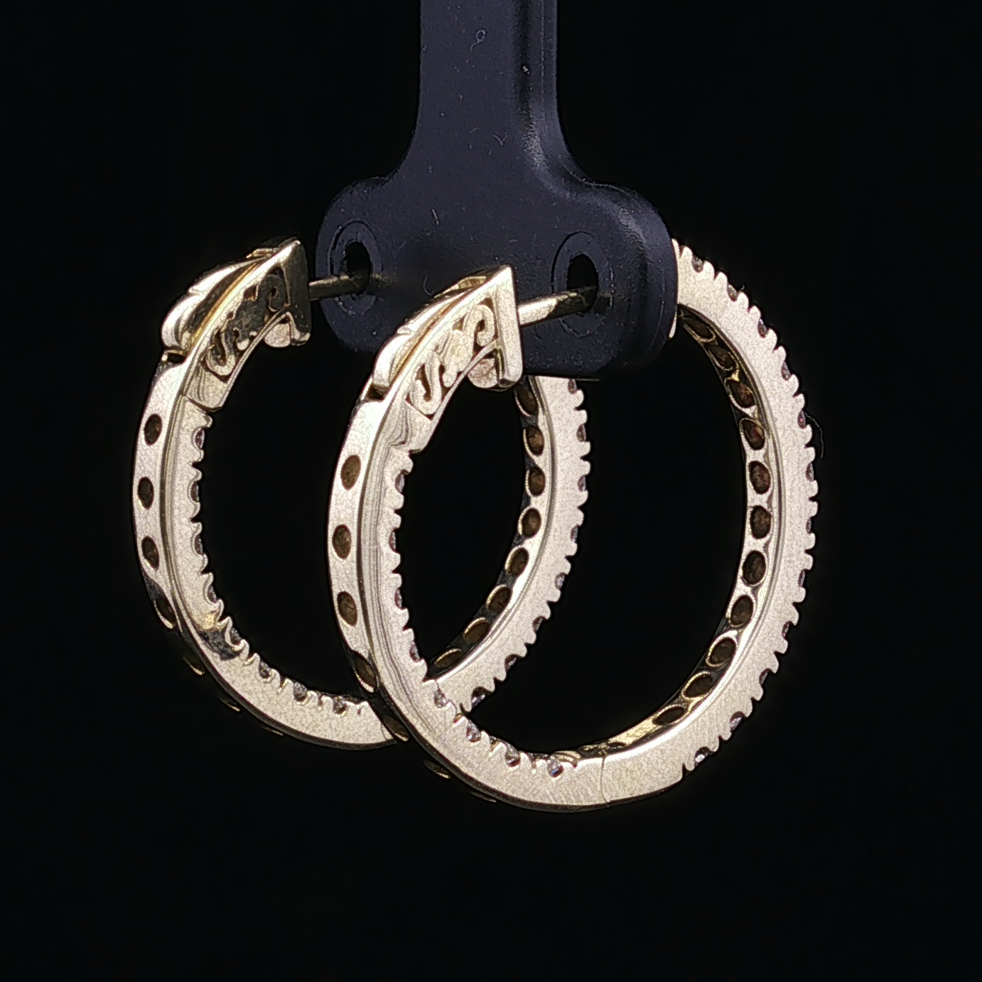 Gwena Yellow 14 Karat Inside-Out Medium Hoop Earrings with 1.25 Total Weight Round Diamonds