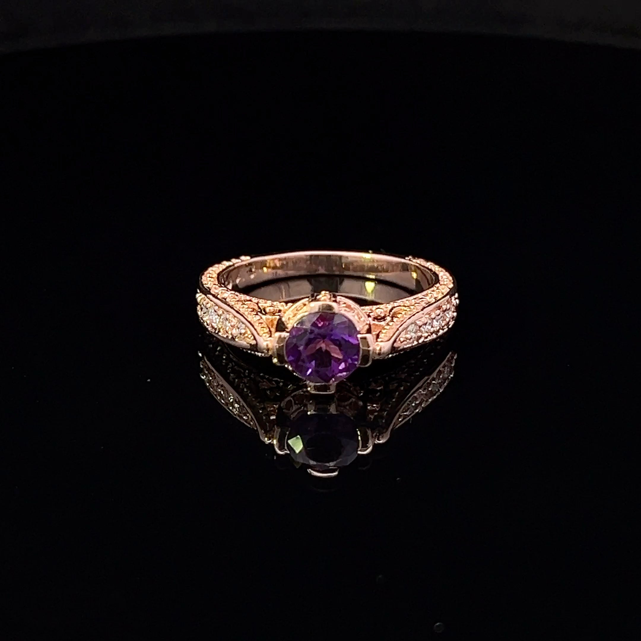 Sabrina 14K Rose Gold Amethyst & Diamond Filigree Ring