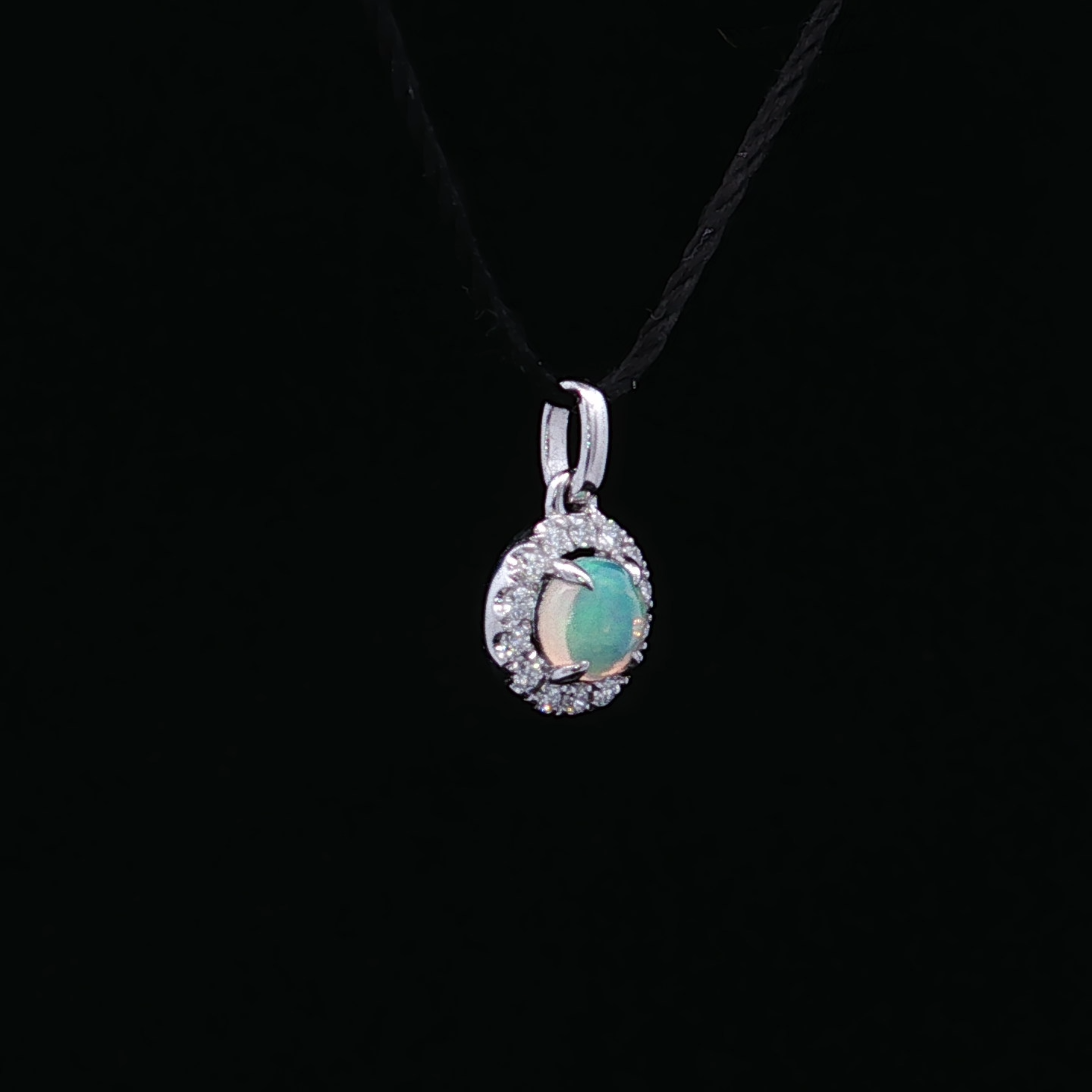 Felicity 14K White Gold Opal Pendant with Diamond Halo