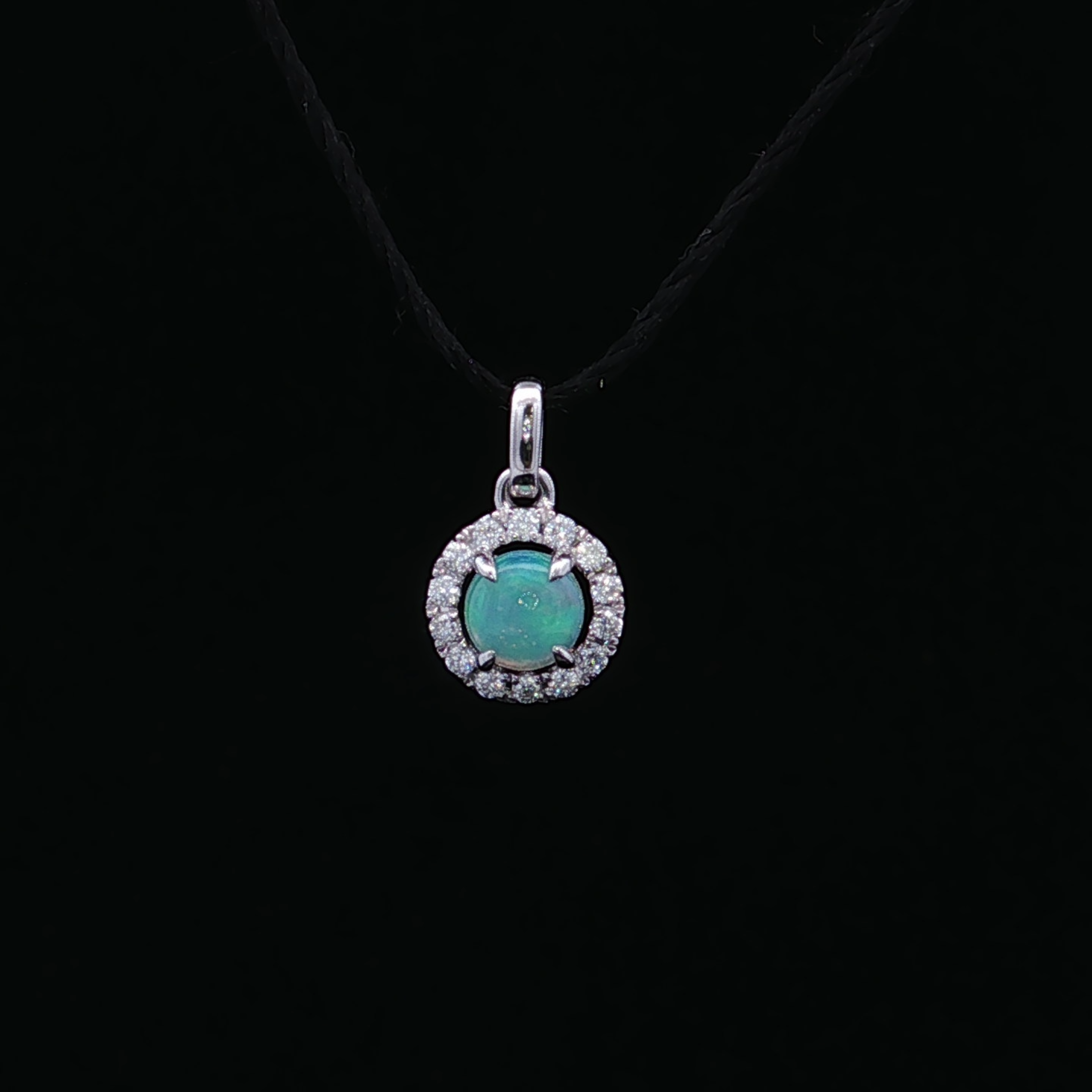 Felicity 14K White Gold Opal Pendant with Diamond Halo