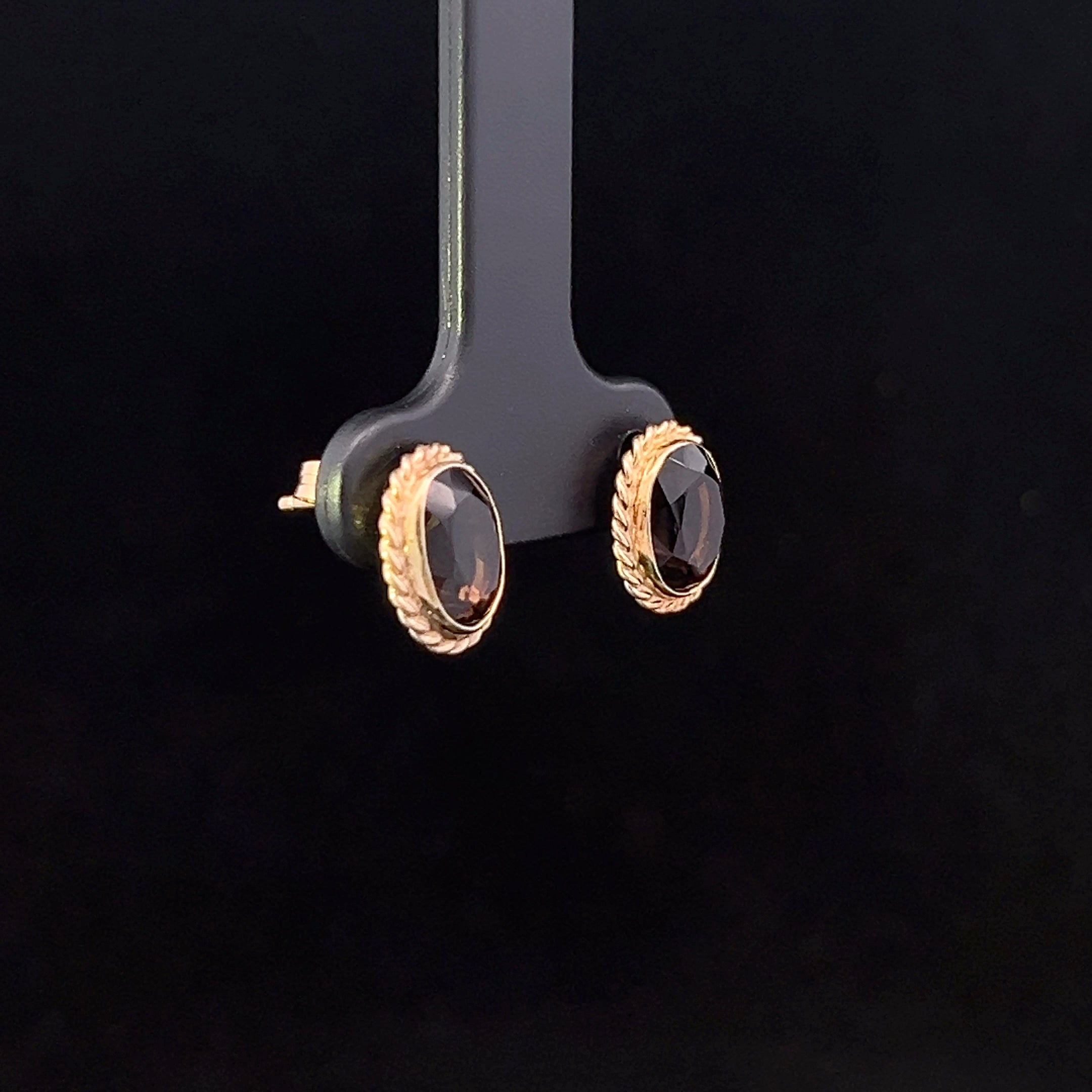Amber 14K Yellow Gold Smoky Quartz Earrings