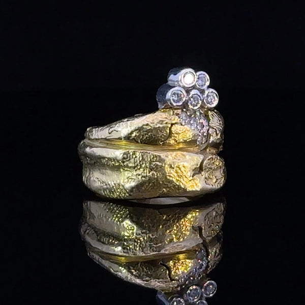 Side view of yellow gold fashion ring size 4.5 with diamonds