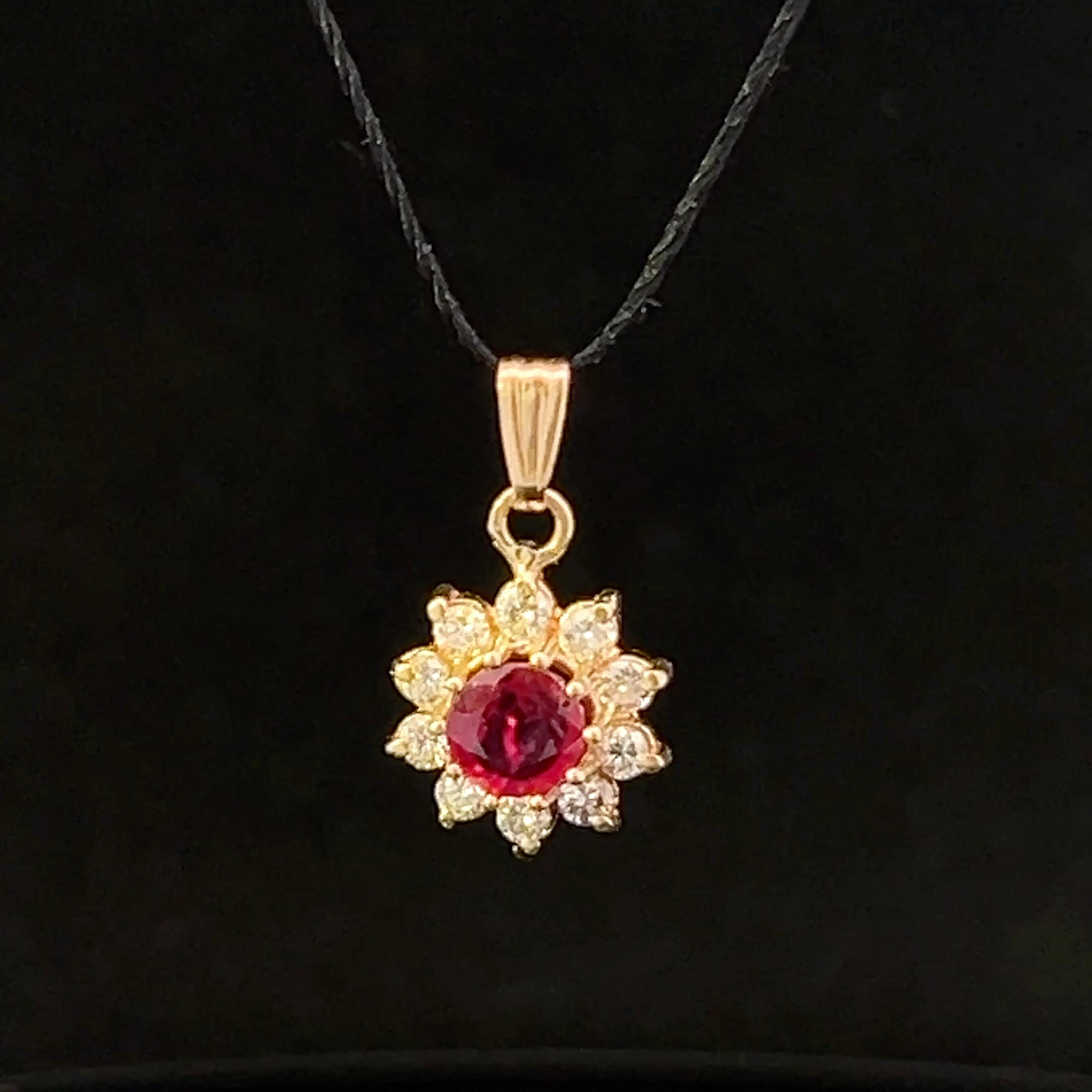 Hailee 14K Yellow Gold Round Ruby with Diamond Halo Pendant