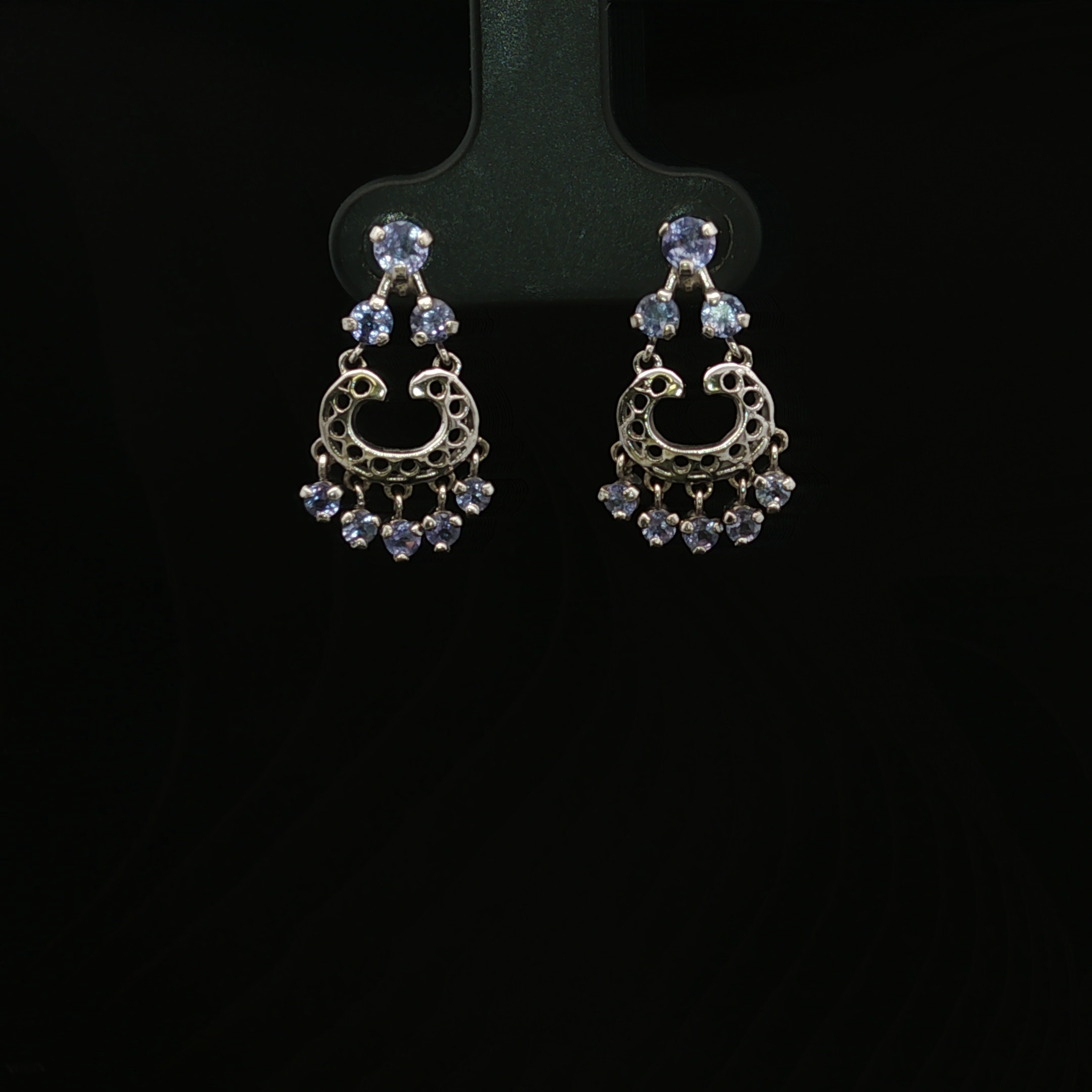 14K White Gold Textured Tanzanite Dangle Earrings