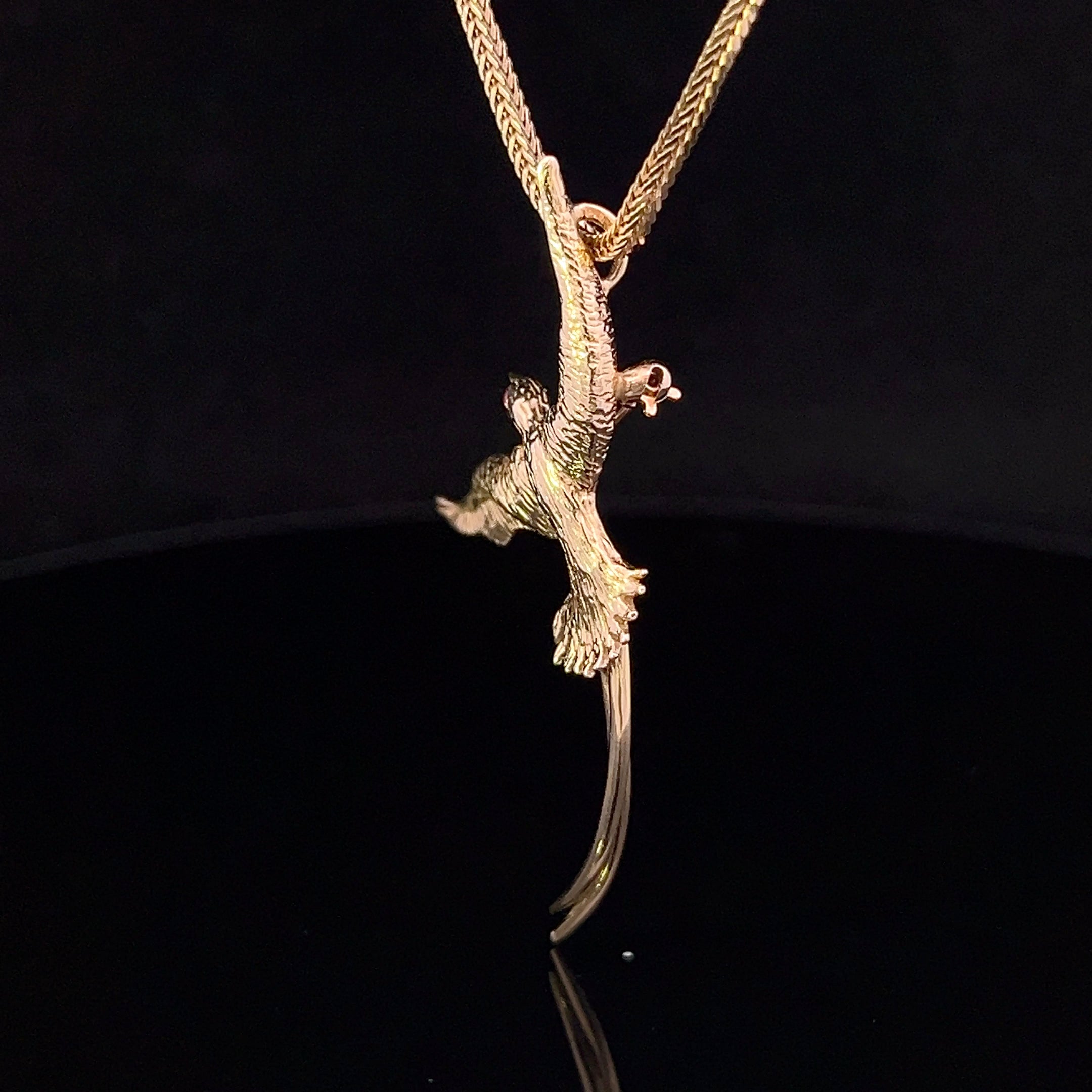 Dayana 14K Yellow Gold Mocking Jay Pin Pendant with Ruby Eye