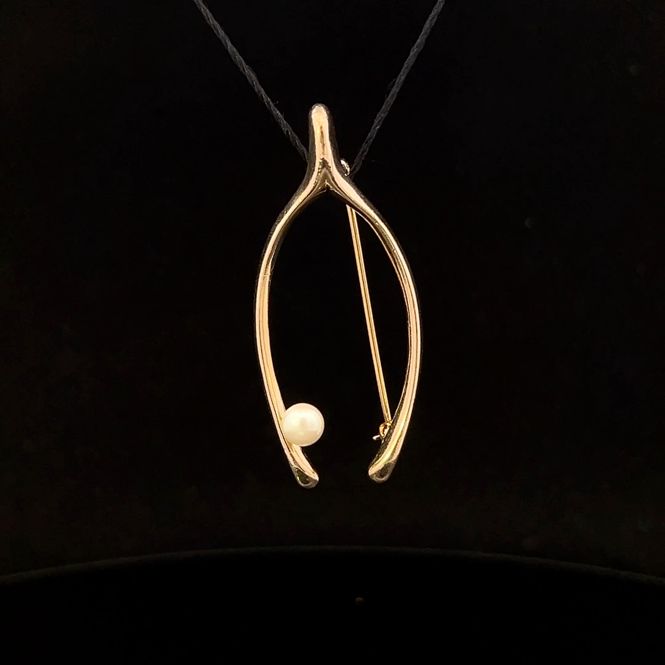 14K Yellow Gold Wishbone Pin with Pearl – Carl Art Design