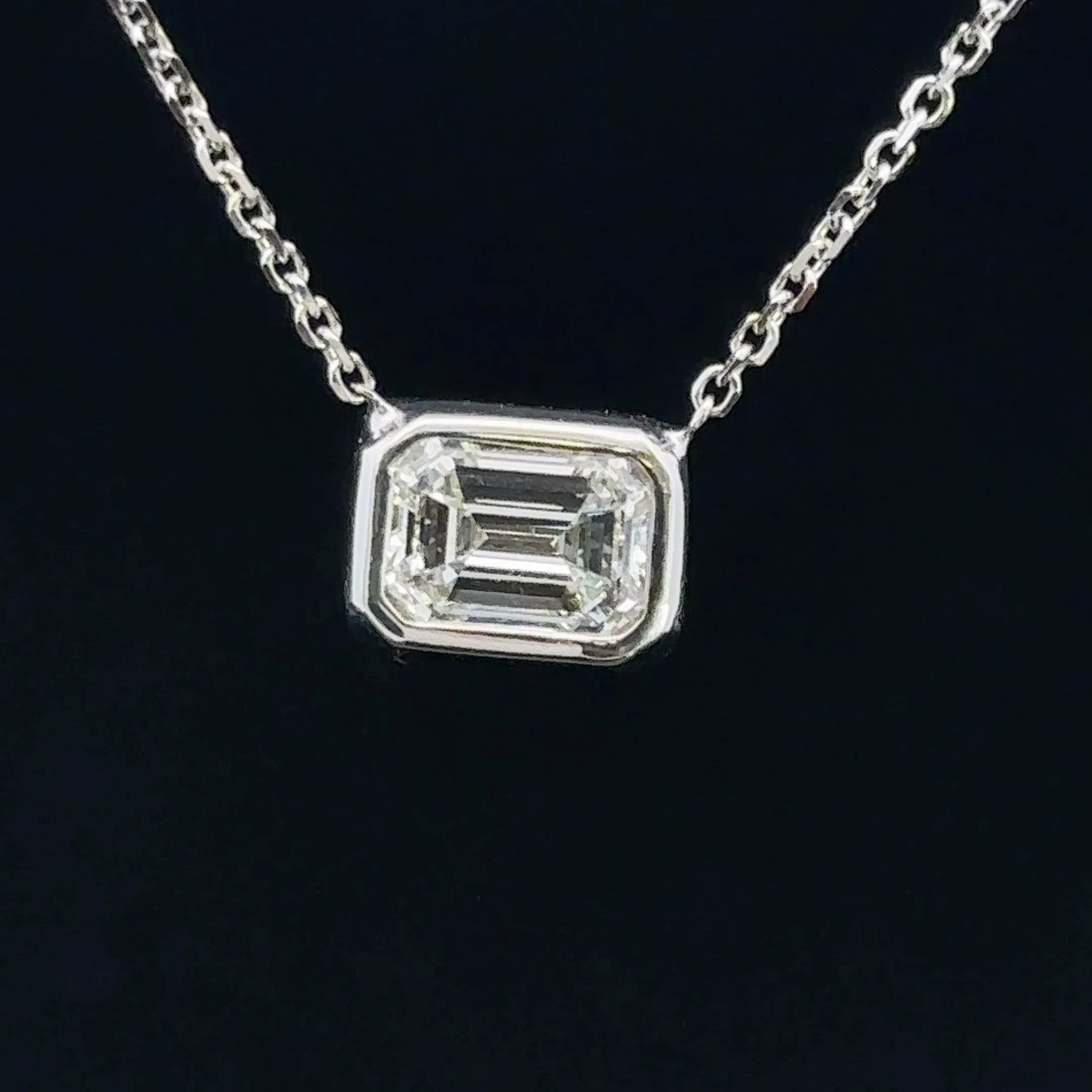 14K White Gold Emerald Cut Diamond Necklace