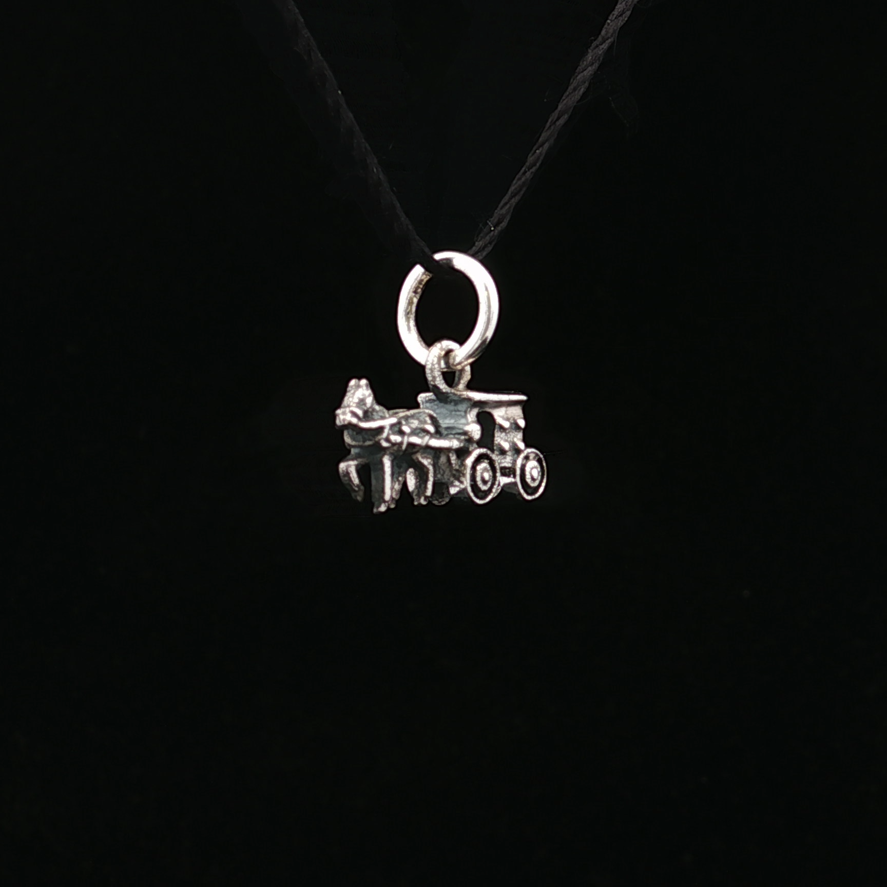 Antiqued Silver 3D Horse Buggy Charm