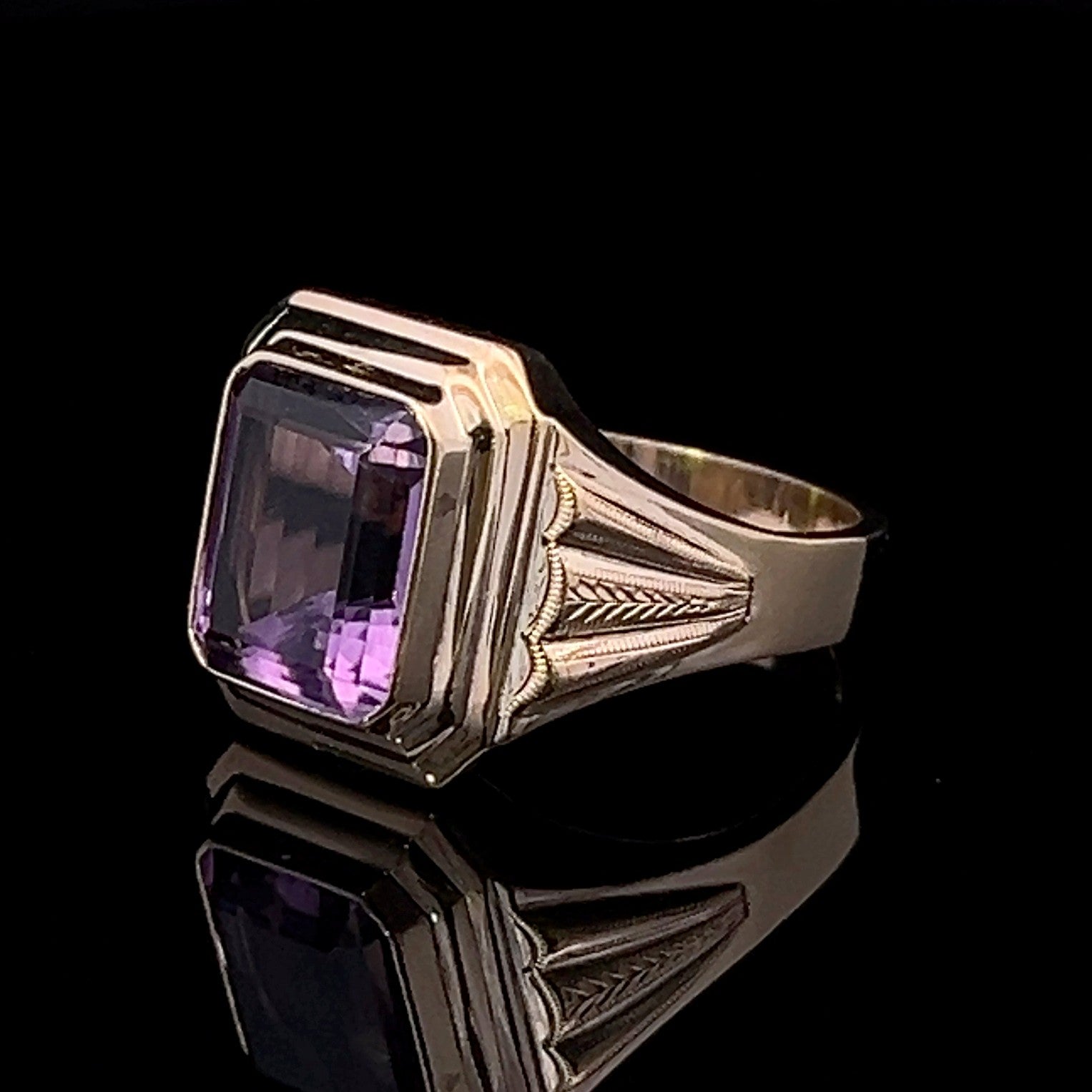Armani 10K Yellow Gold Amethyst Men's Ring