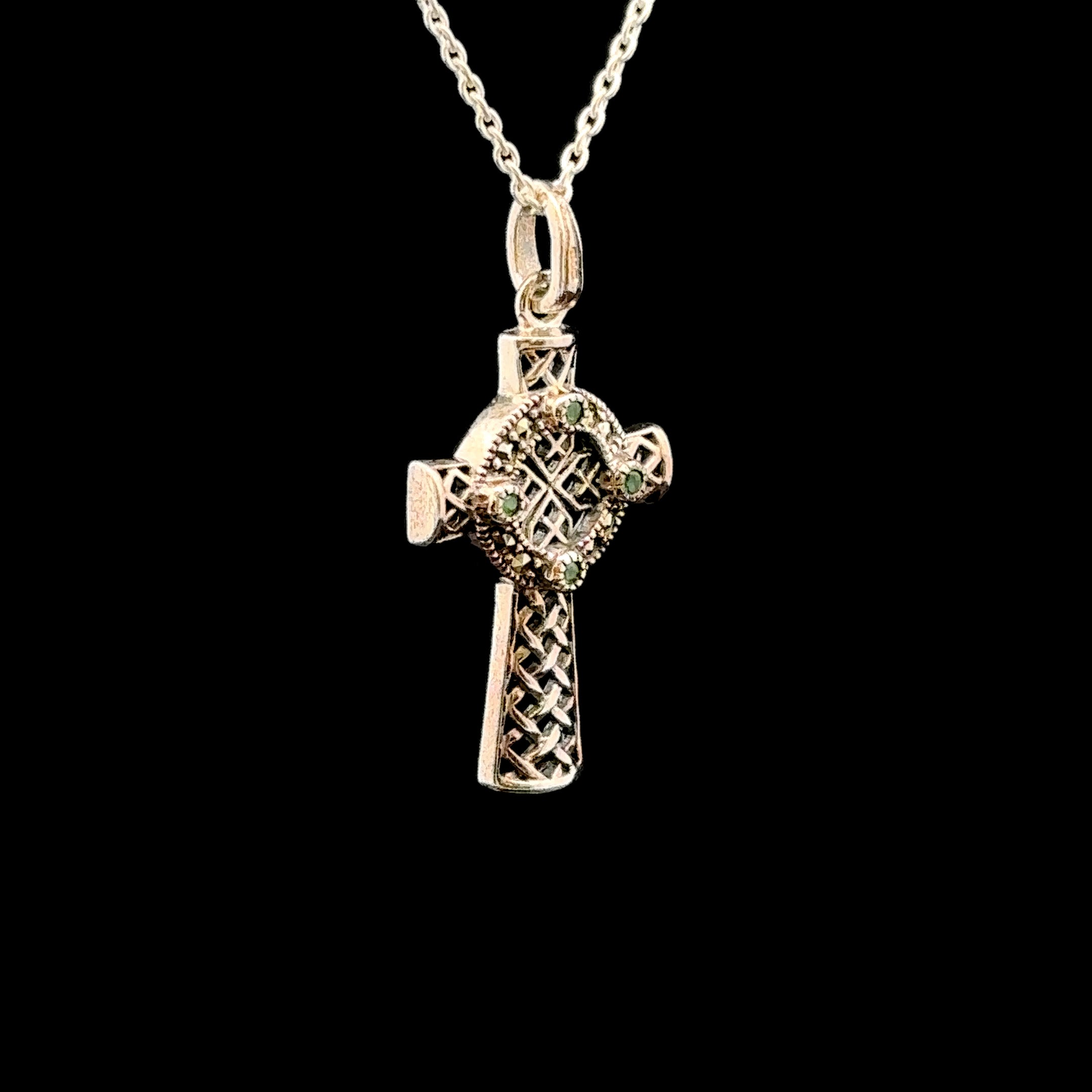 Novah Sterling Silver Cross Pendant with Emerald Accents