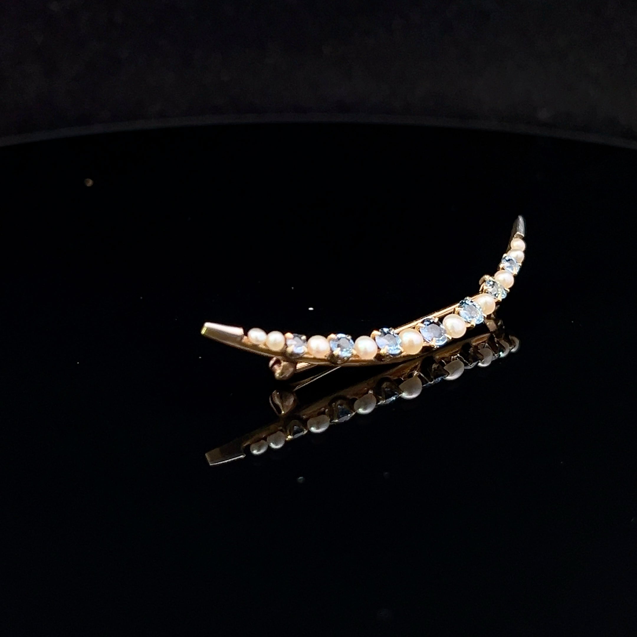 14K Yellow Gold Edwardian Ceylon Sapphire & Pearl Pin
