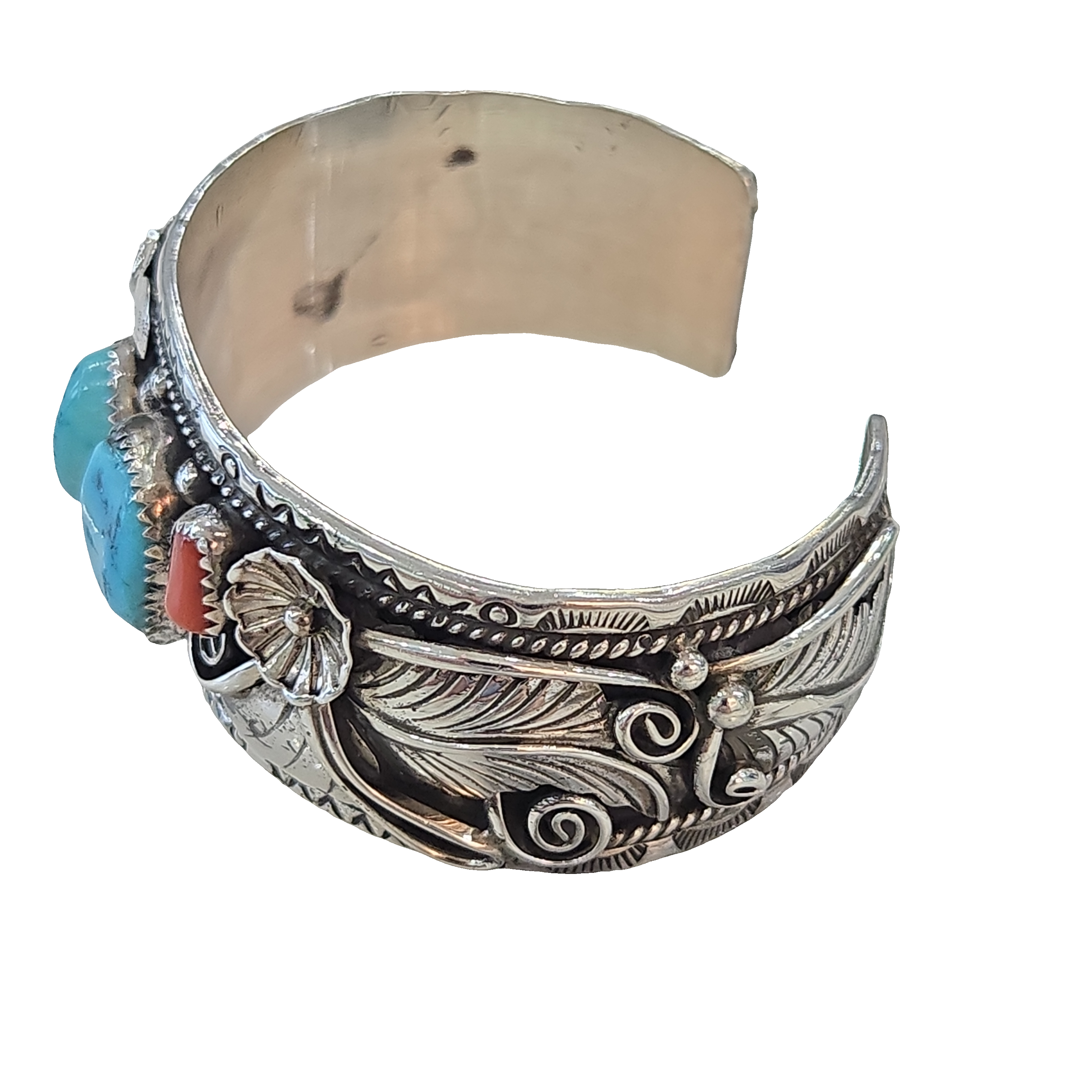 South West Turquoise & Red Coral Navajo Cuff