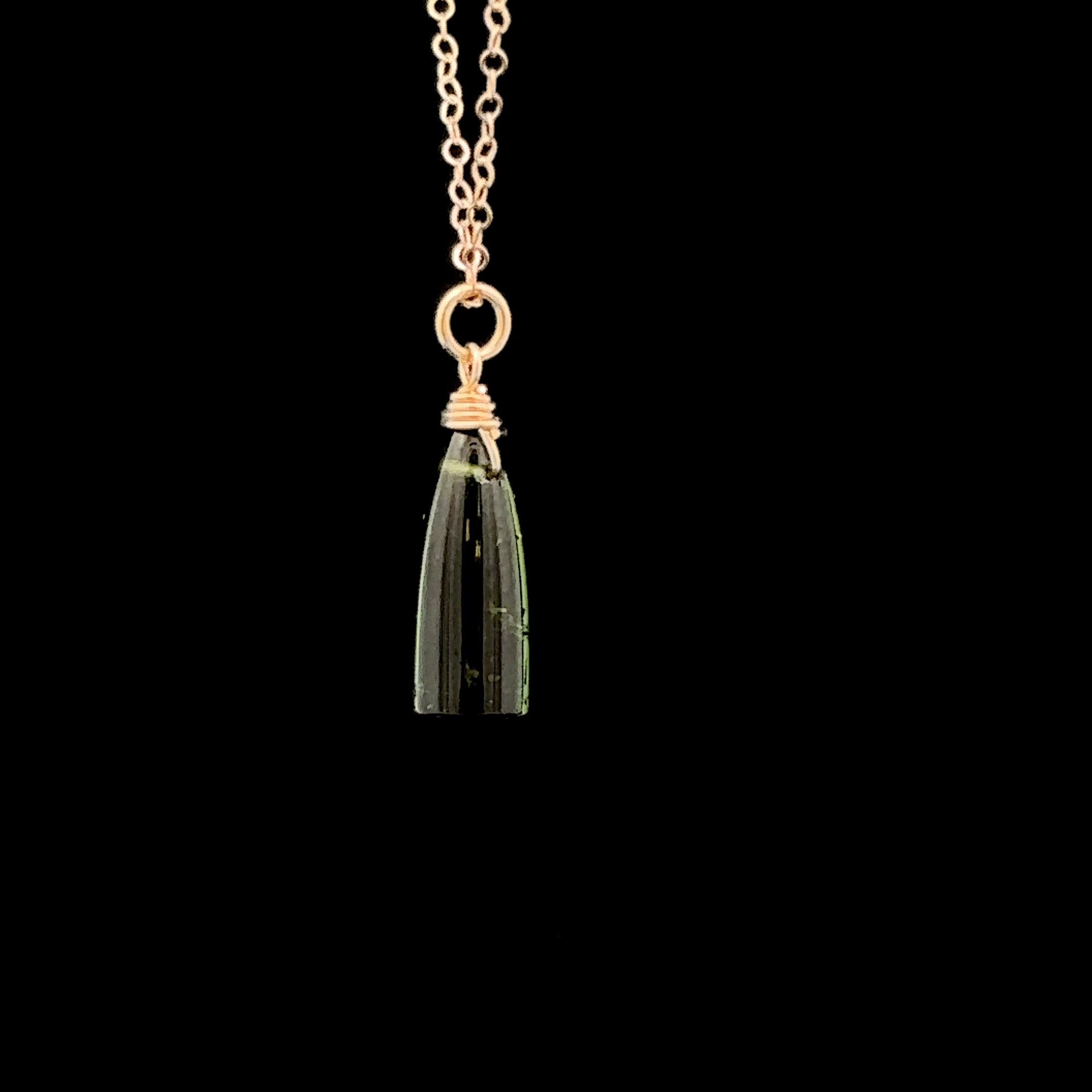 18-inch yellow gold chain with green garnet drop
