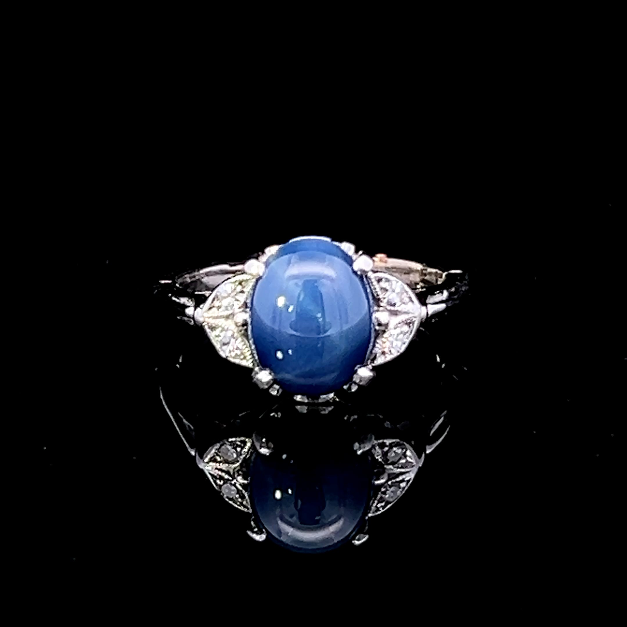 Macy 14K White Gold Blue Star Sapphire & .06 ctw Diamond Ring with Arthritic Shank