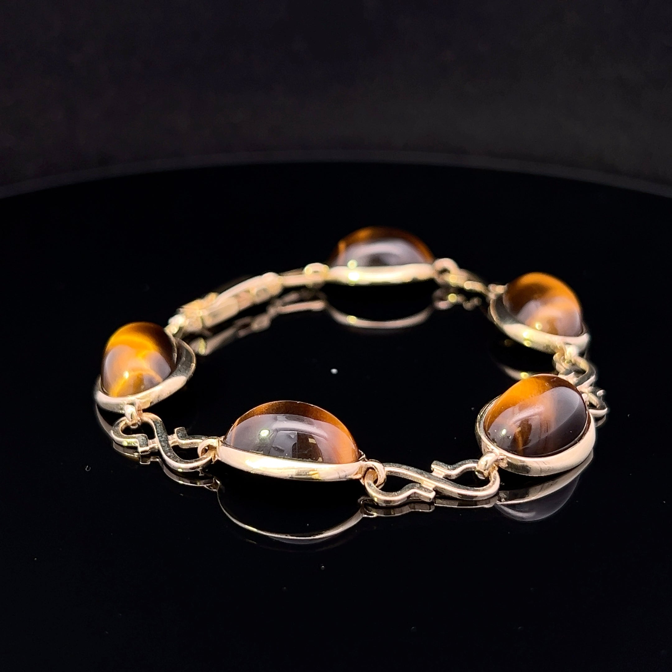 Milana 9K Yellow Gold Antique Tiger Eye Link Bracelet