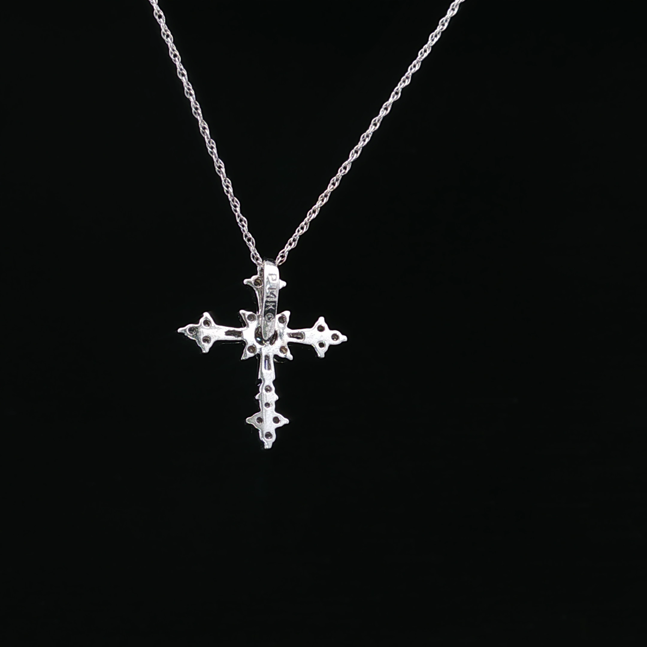 14K White Gold Cross Necklace with Diamond Accents