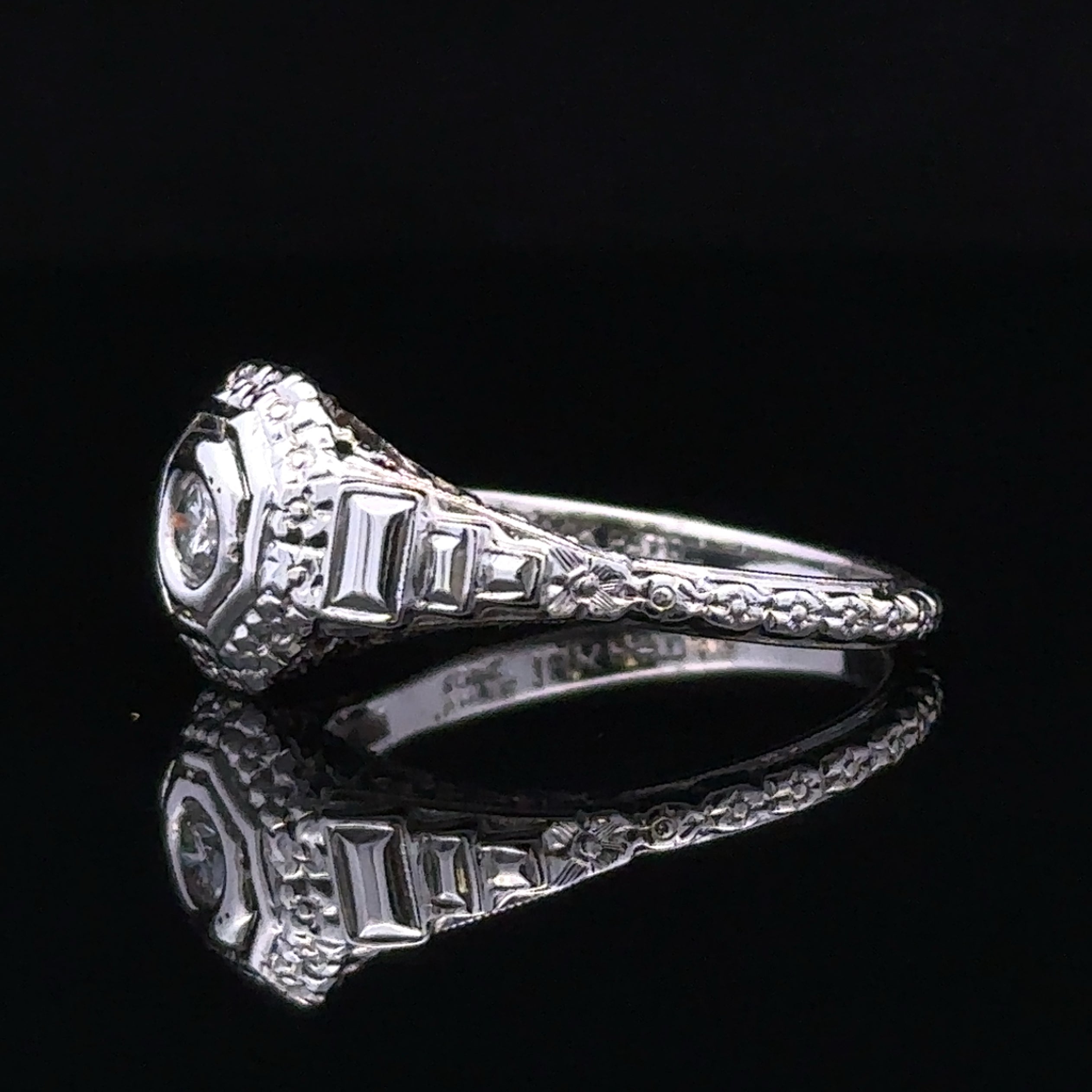 Frankie 18K White Gold Vintage Diamond Engagement Ring