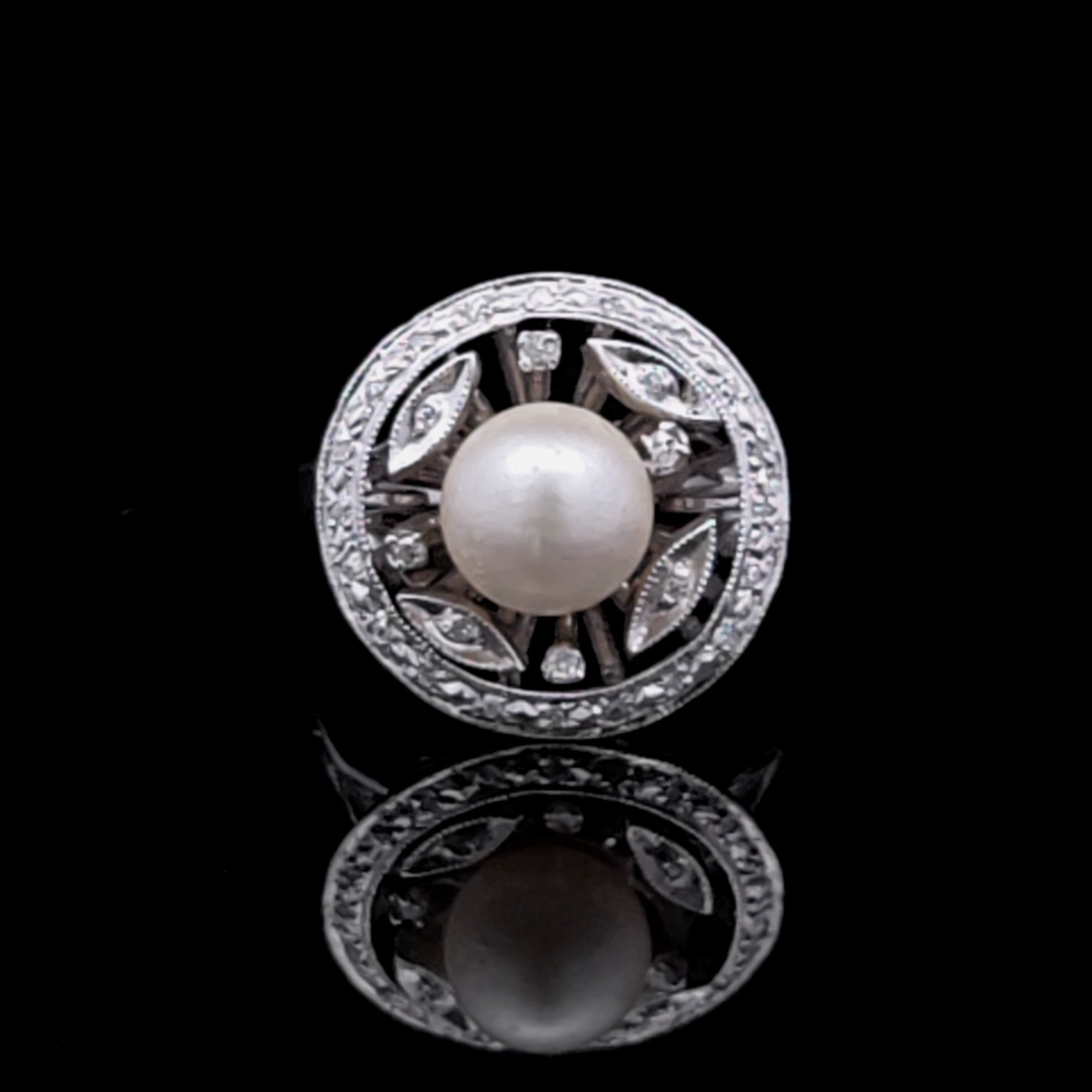 Quinn 14K White Gold Pearl and .09 CTW Diamond Ring
