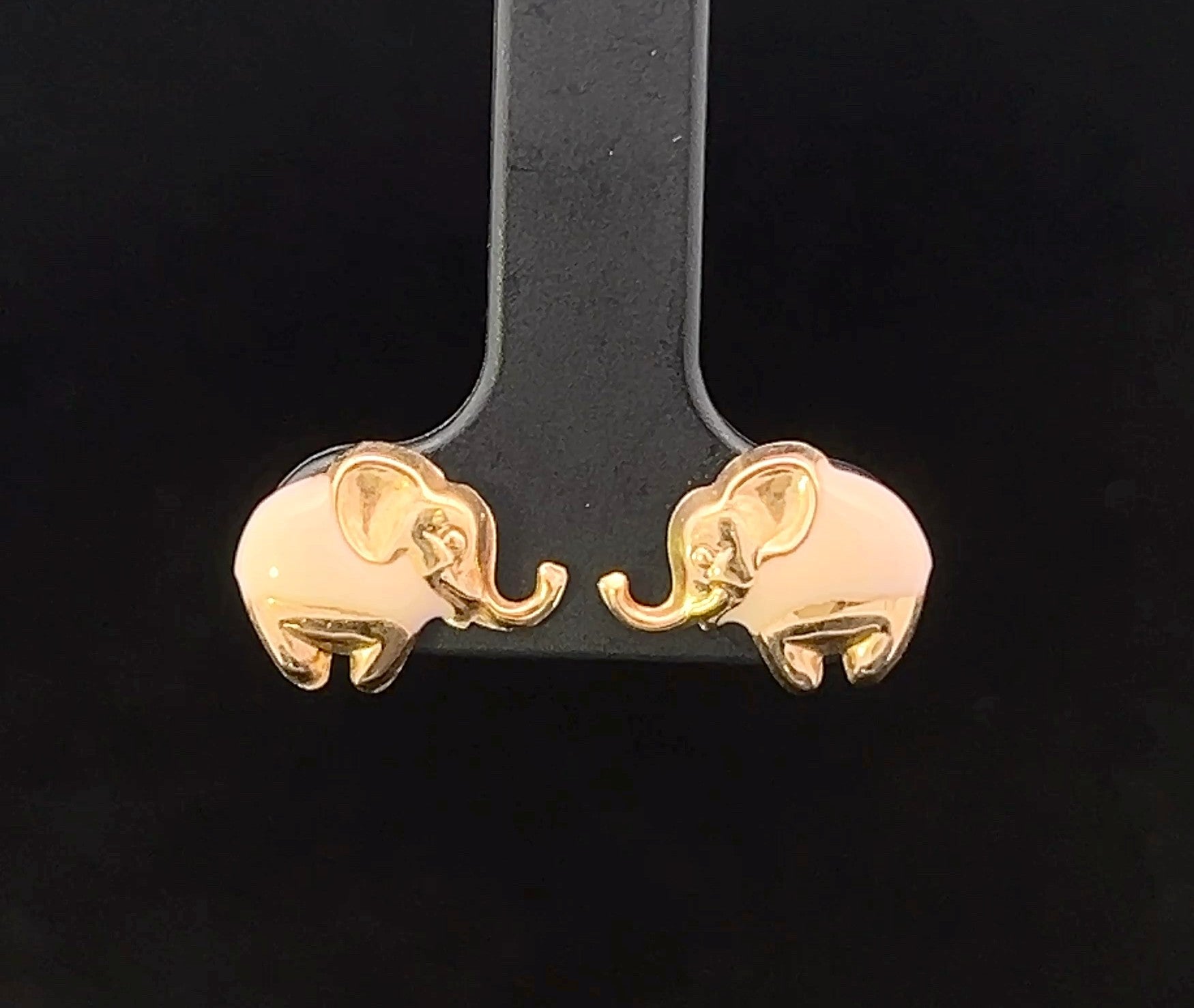 Kamilah 14KY Pink Enamel Elephant Earrings
