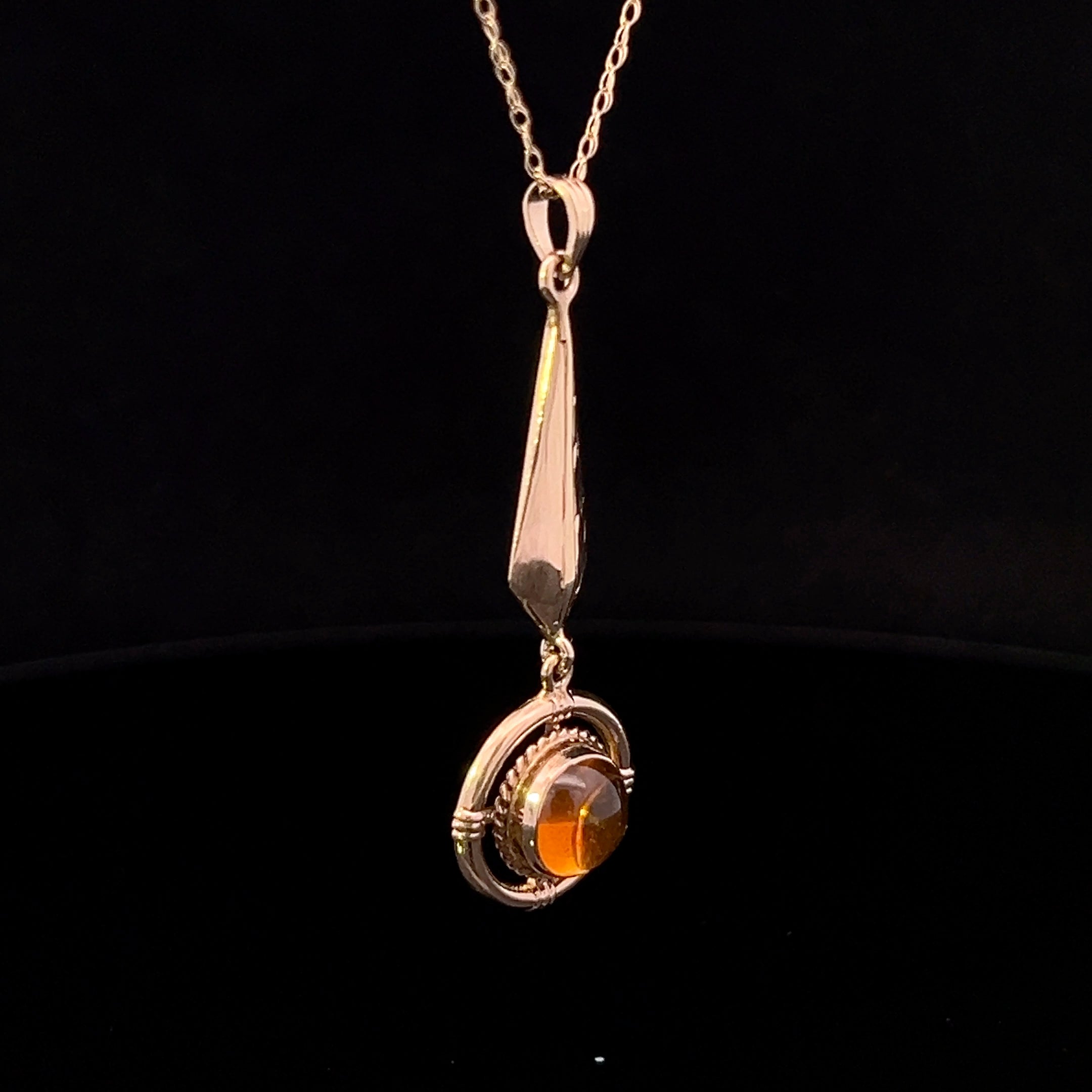 Whitney 10K Yellow Gold Round Amber Drop Necklace