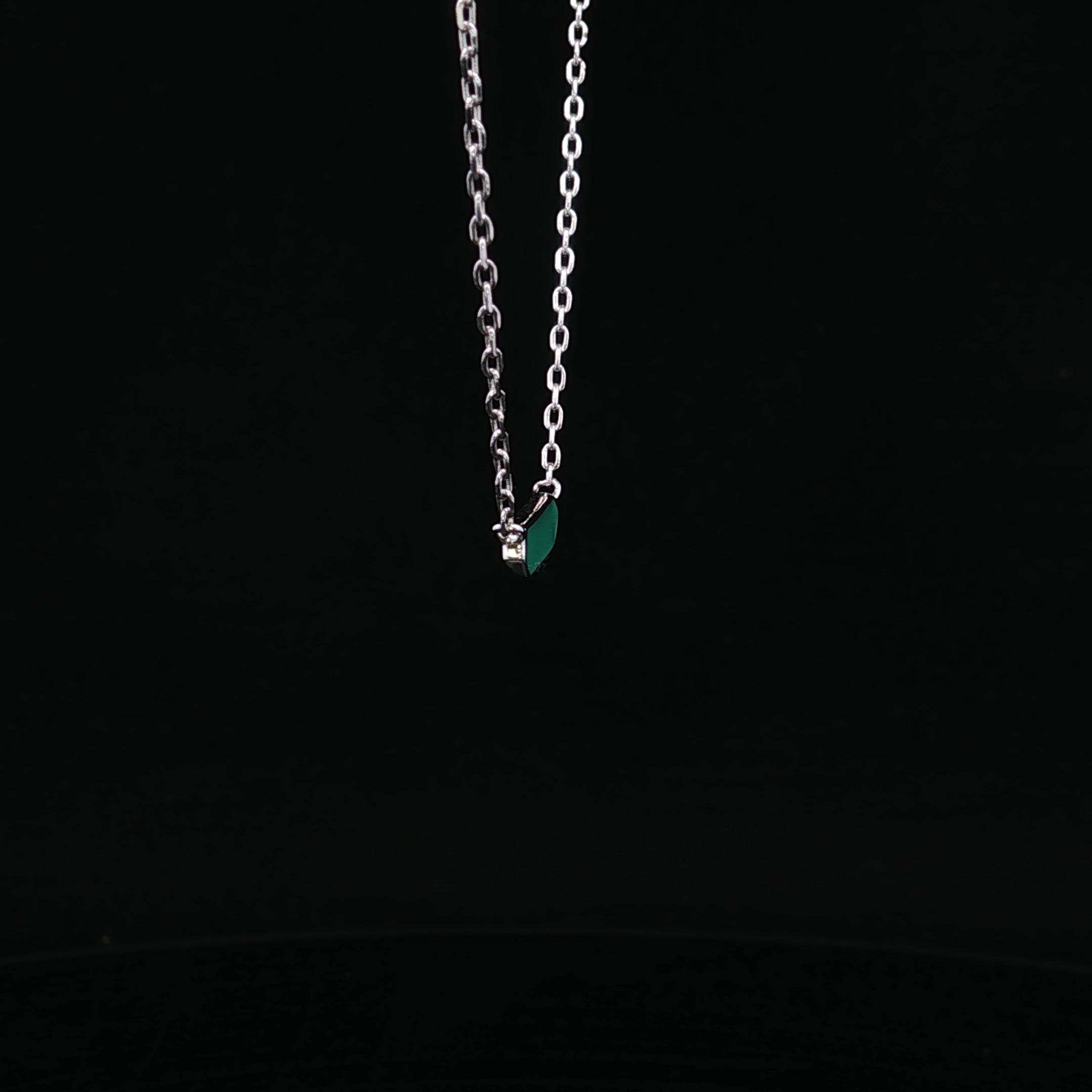 White Silver Tex Free Form Teal Enamel Bar Necklace